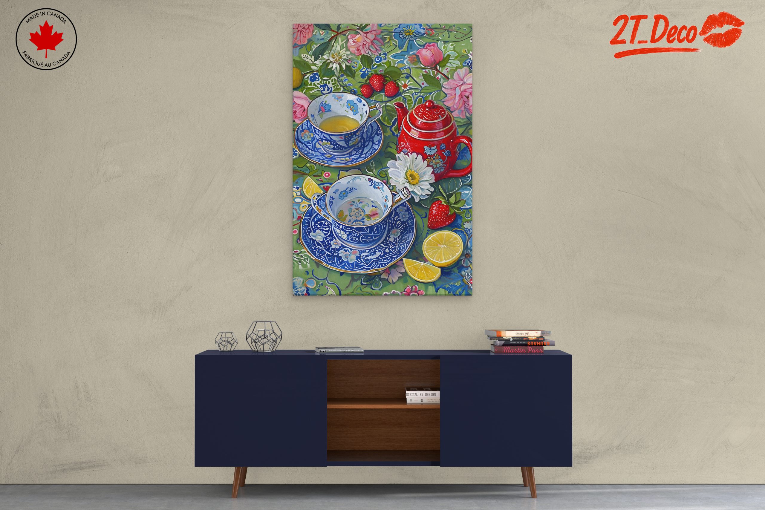 Vibrant Tea Set Still Life with Flowers - Image 3