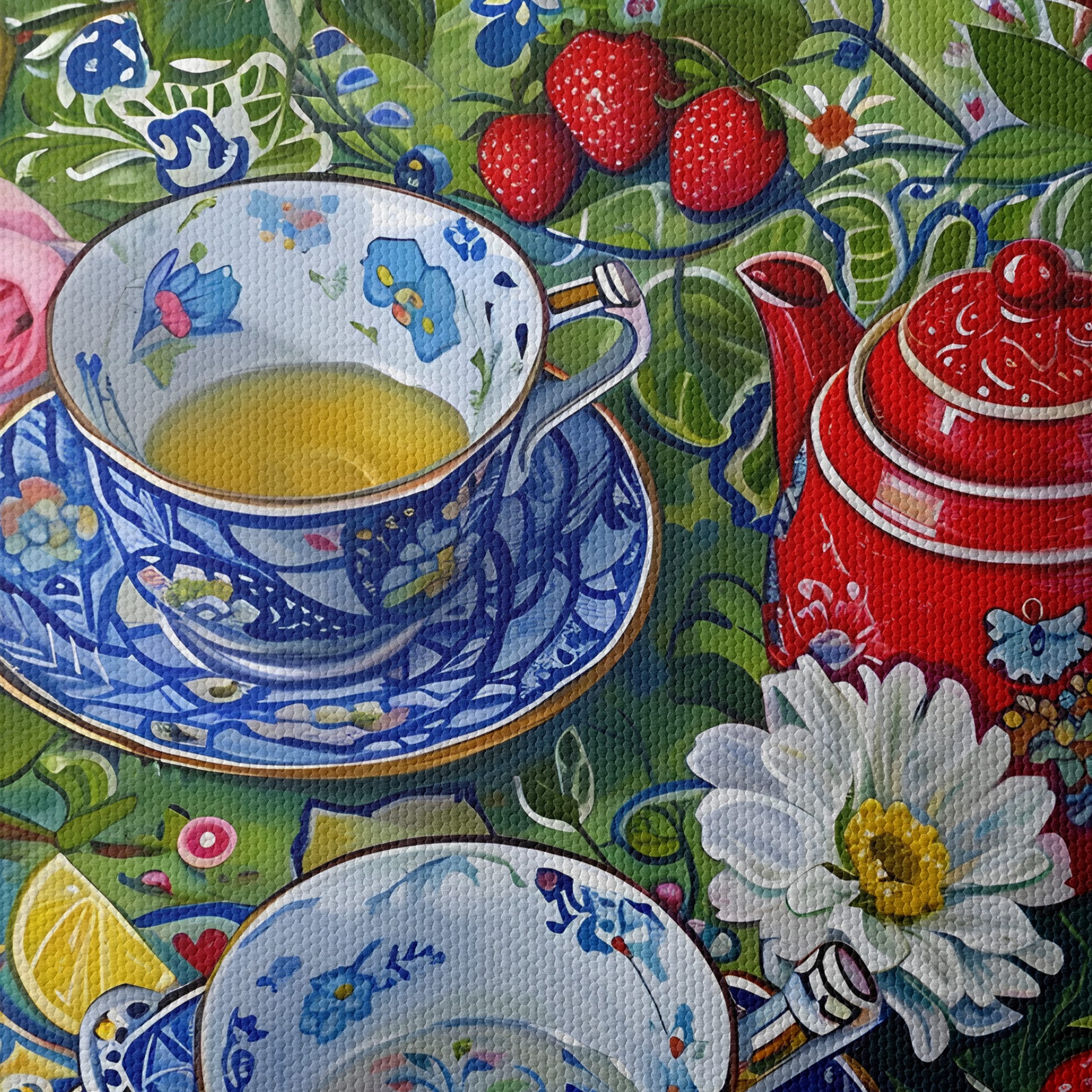 Vibrant Tea Set Still Life with Flowers - Image 4