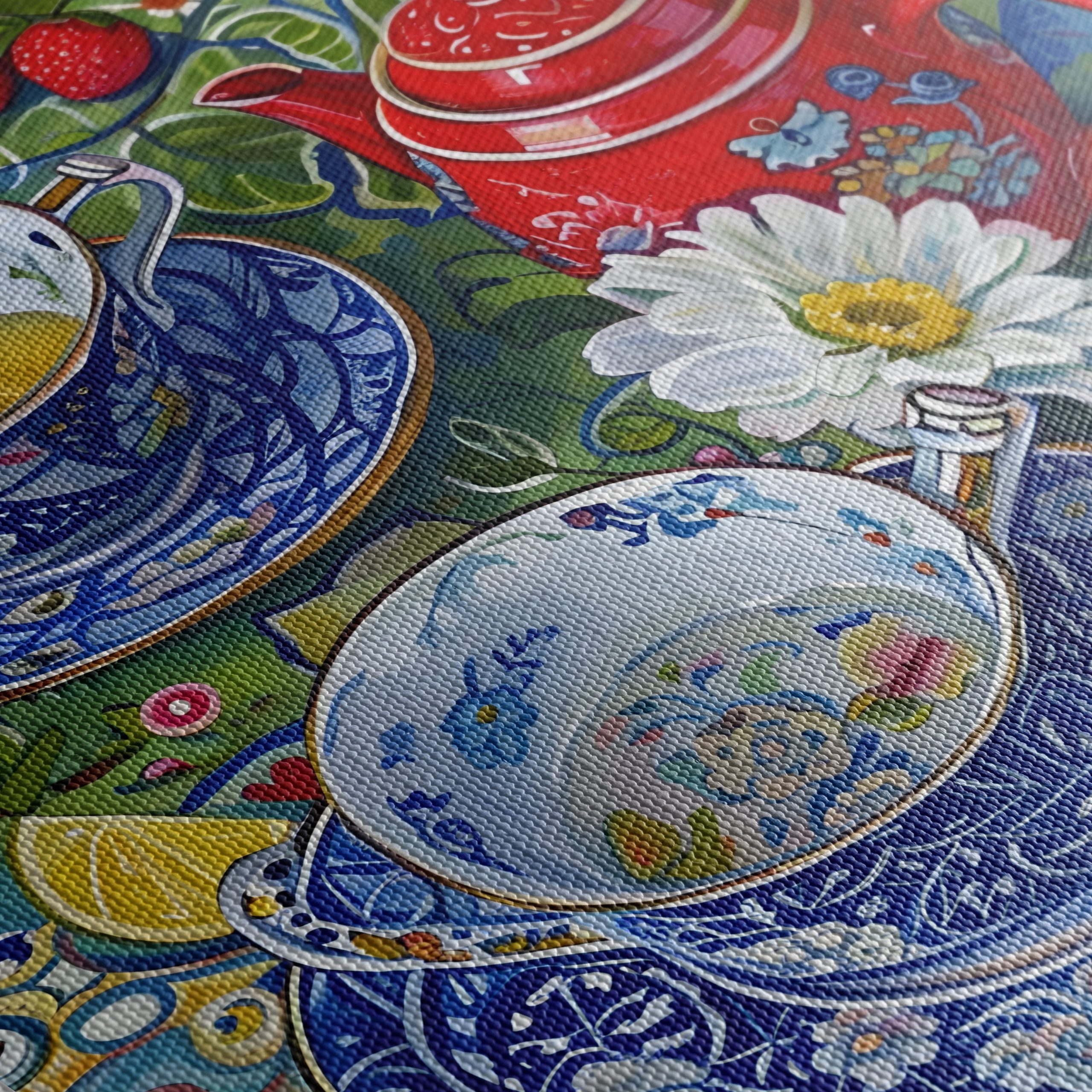 Vibrant Tea Set Still Life with Flowers - Image 5