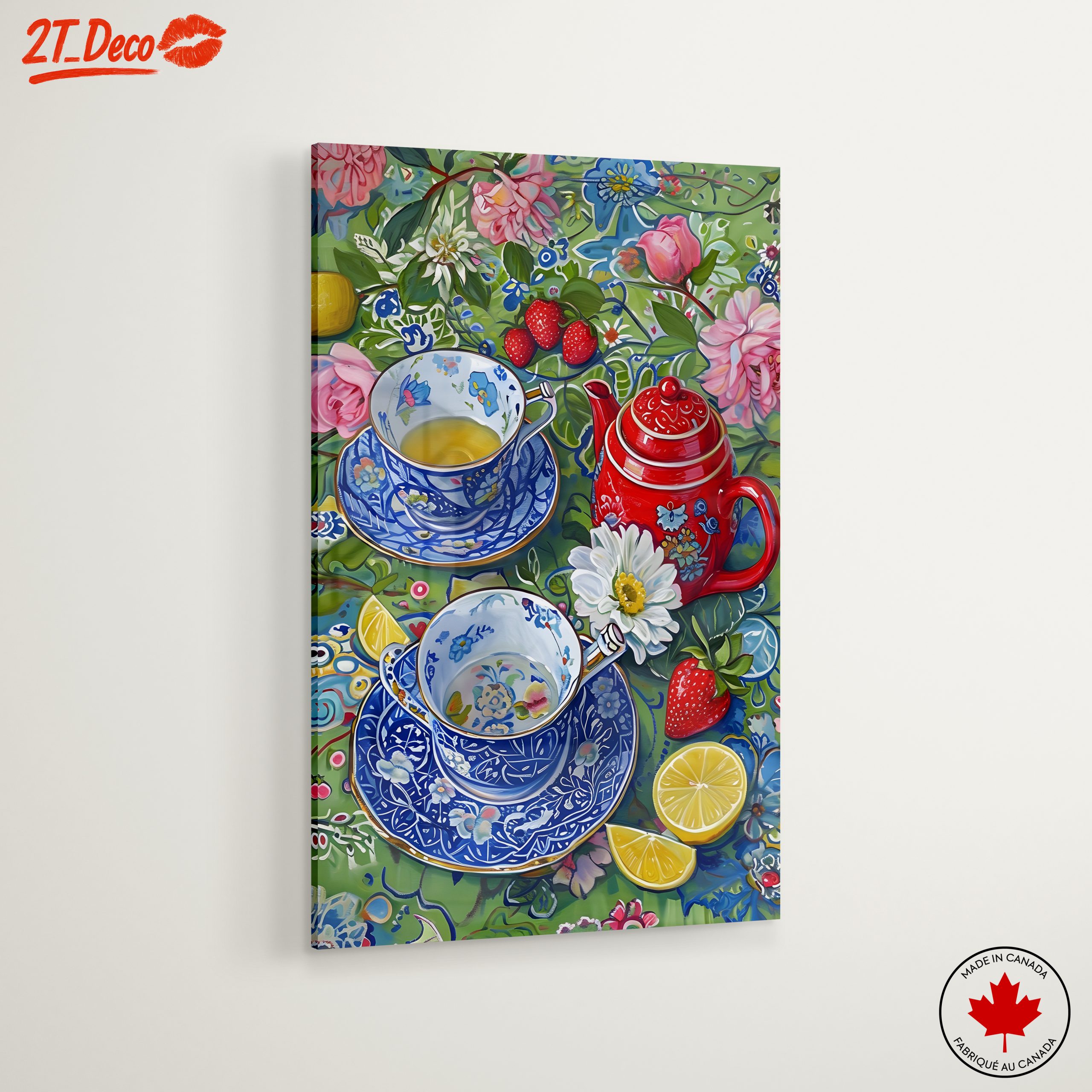 Vibrant Tea Set Still Life with Flowers - Image 6
