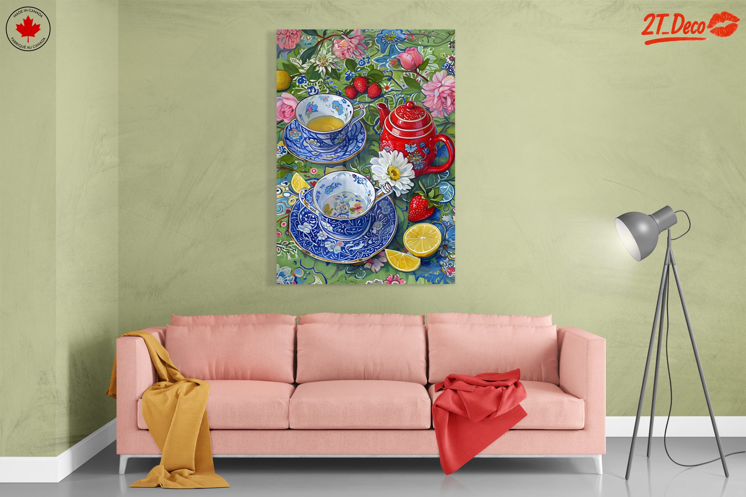 Vibrant Tea Set Still Life with Flowers - Image 7