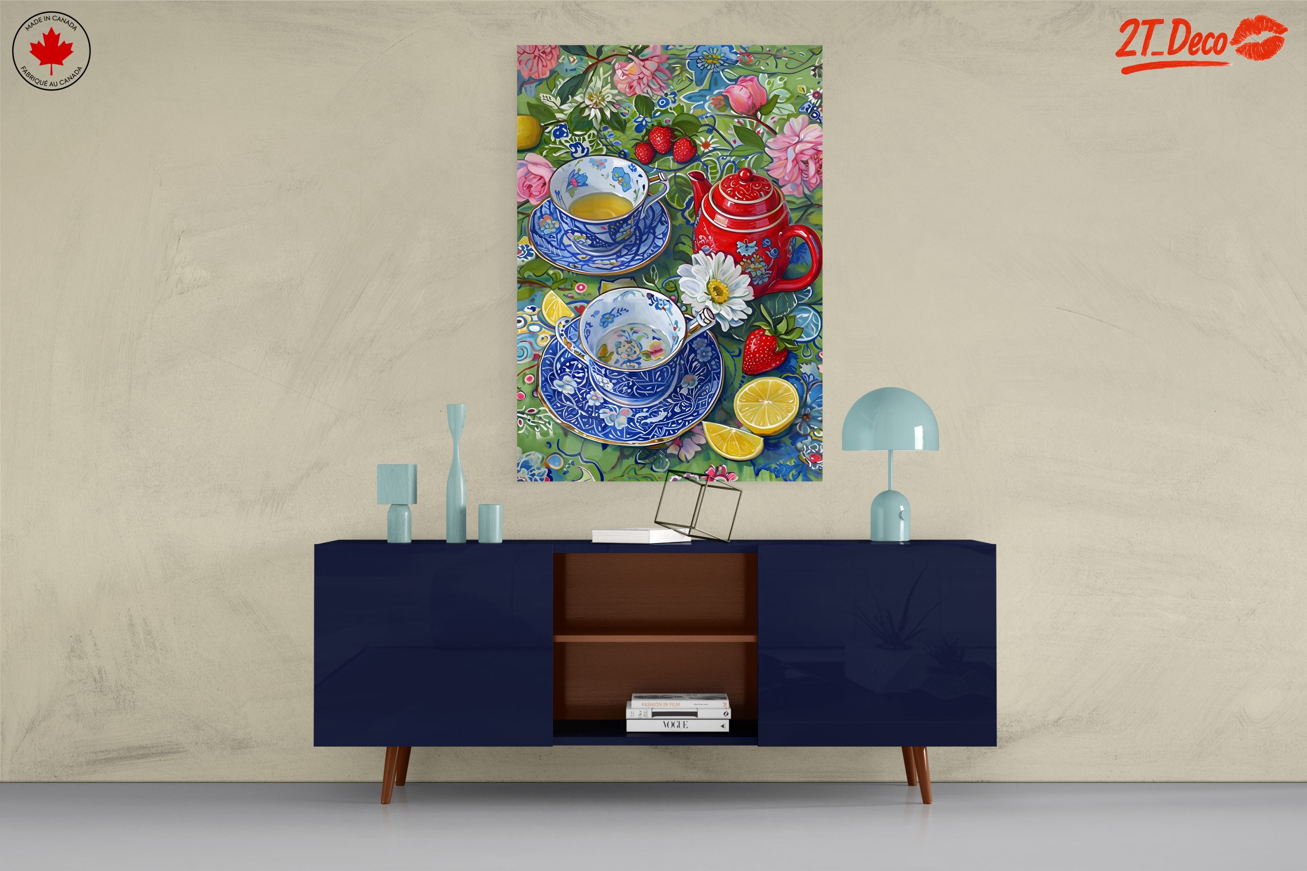 Vibrant Tea Set Still Life with Flowers - Image 8