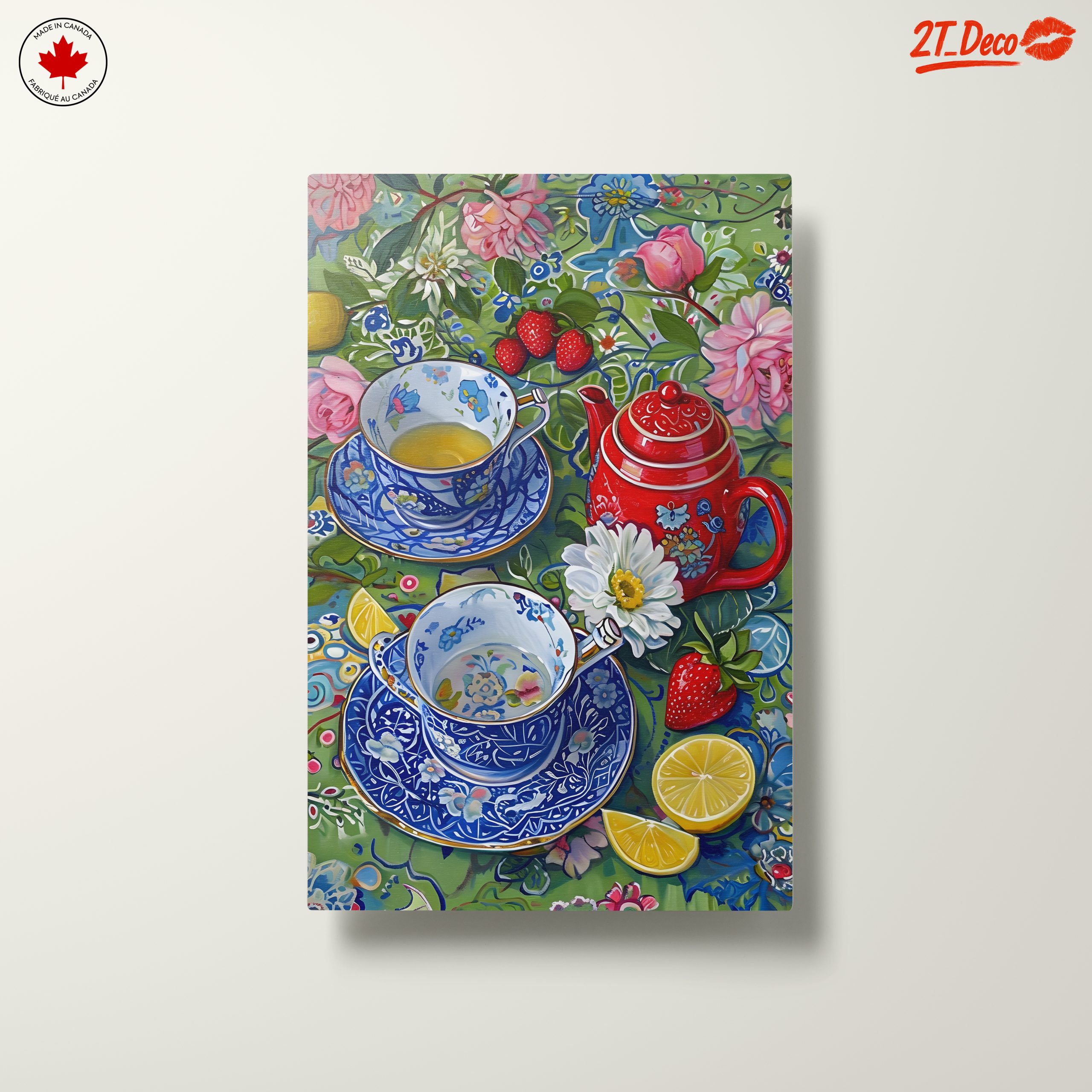 Vibrant Tea Set Still Life with Flowers - Image 10