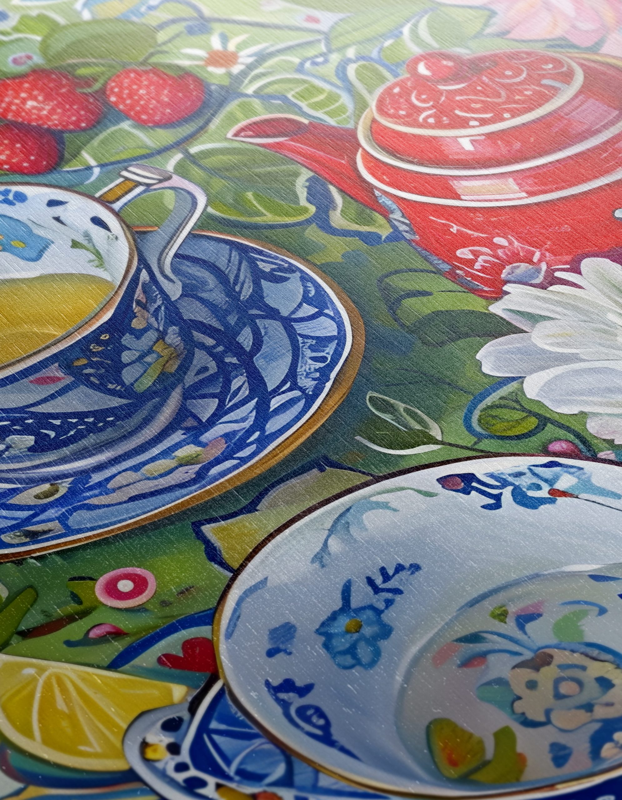 Vibrant Tea Set Still Life with Flowers - Image 12
