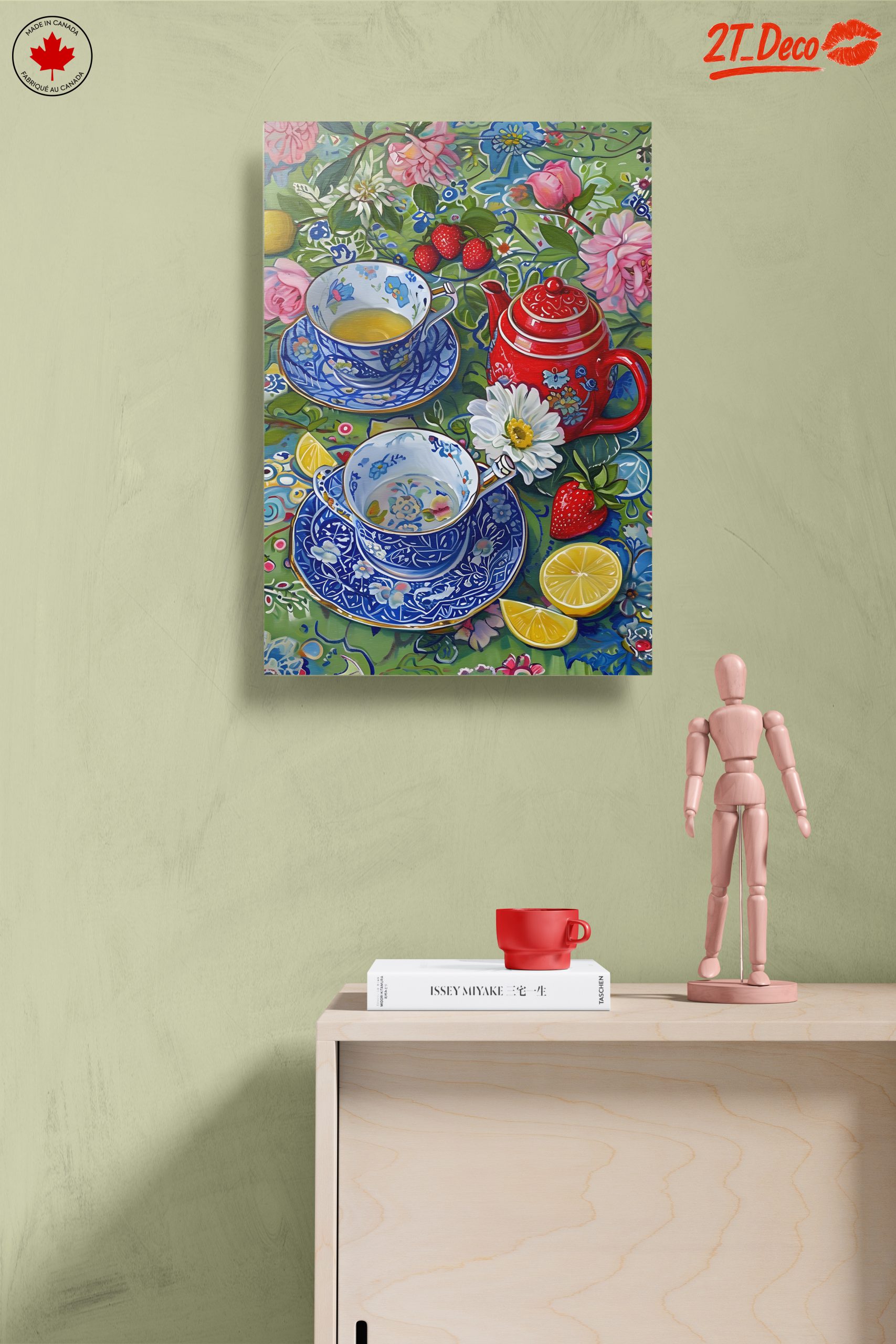 Vibrant Tea Set Still Life with Flowers - Image 14