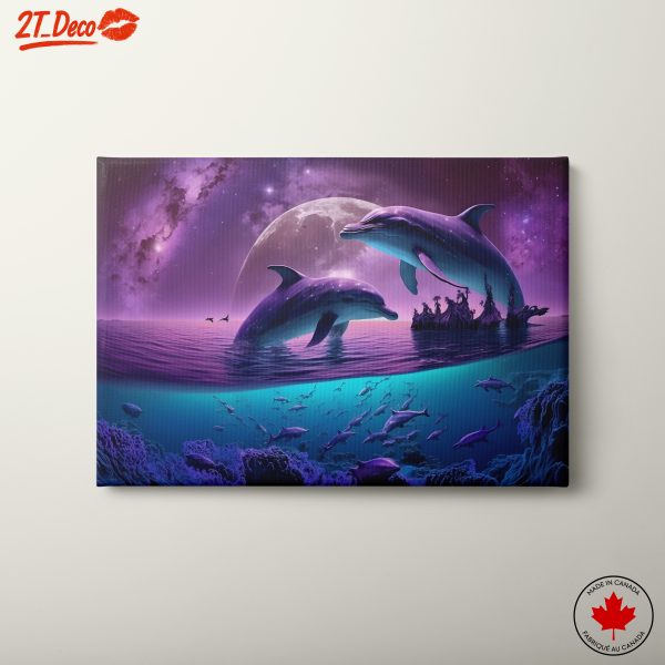 Vibrant Abstract Marine Dolphins in Cosmic Scene