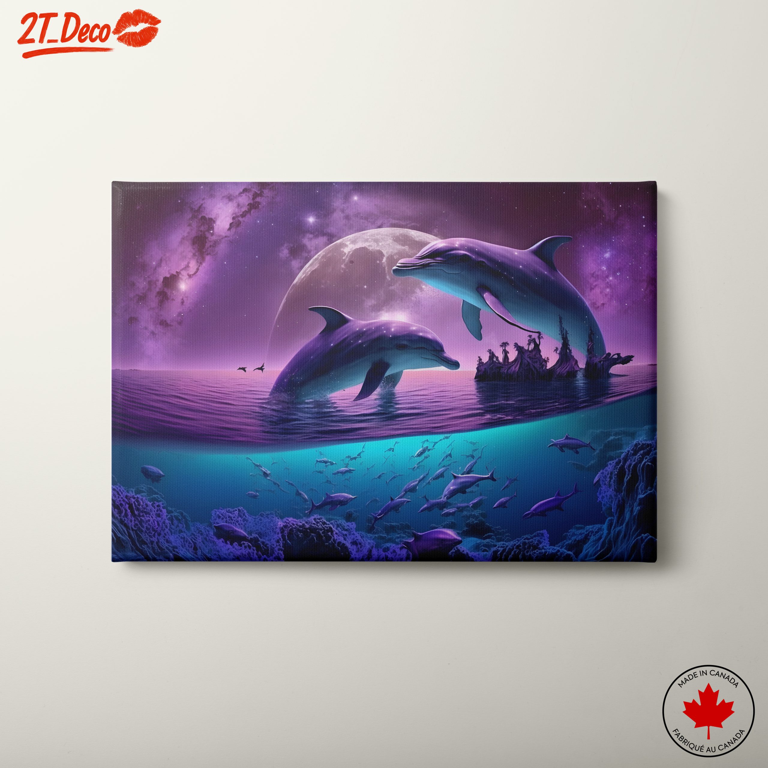 Vibrant Abstract Marine Dolphins in Cosmic Scene