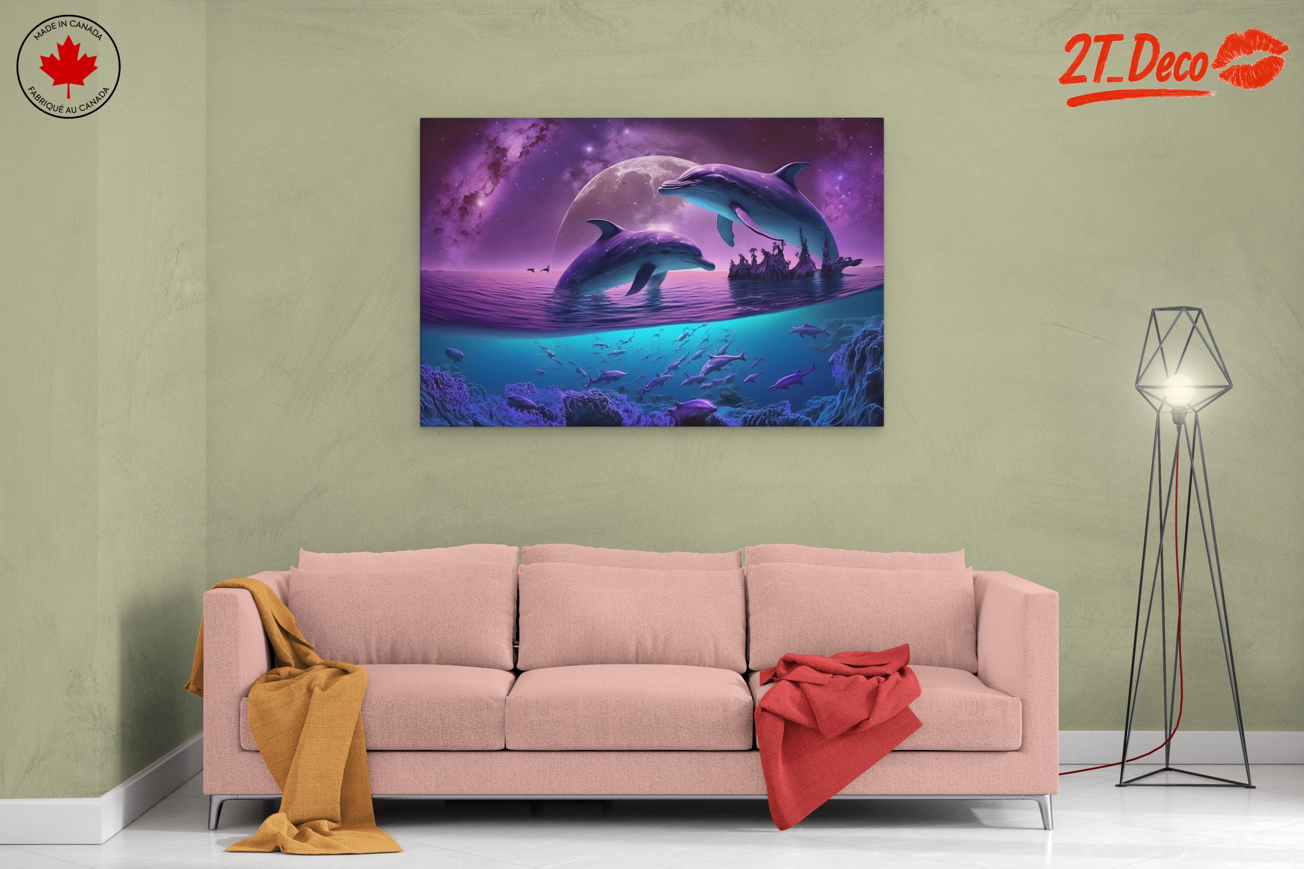 Vibrant Abstract Marine Dolphins in Cosmic Scene - Image 2