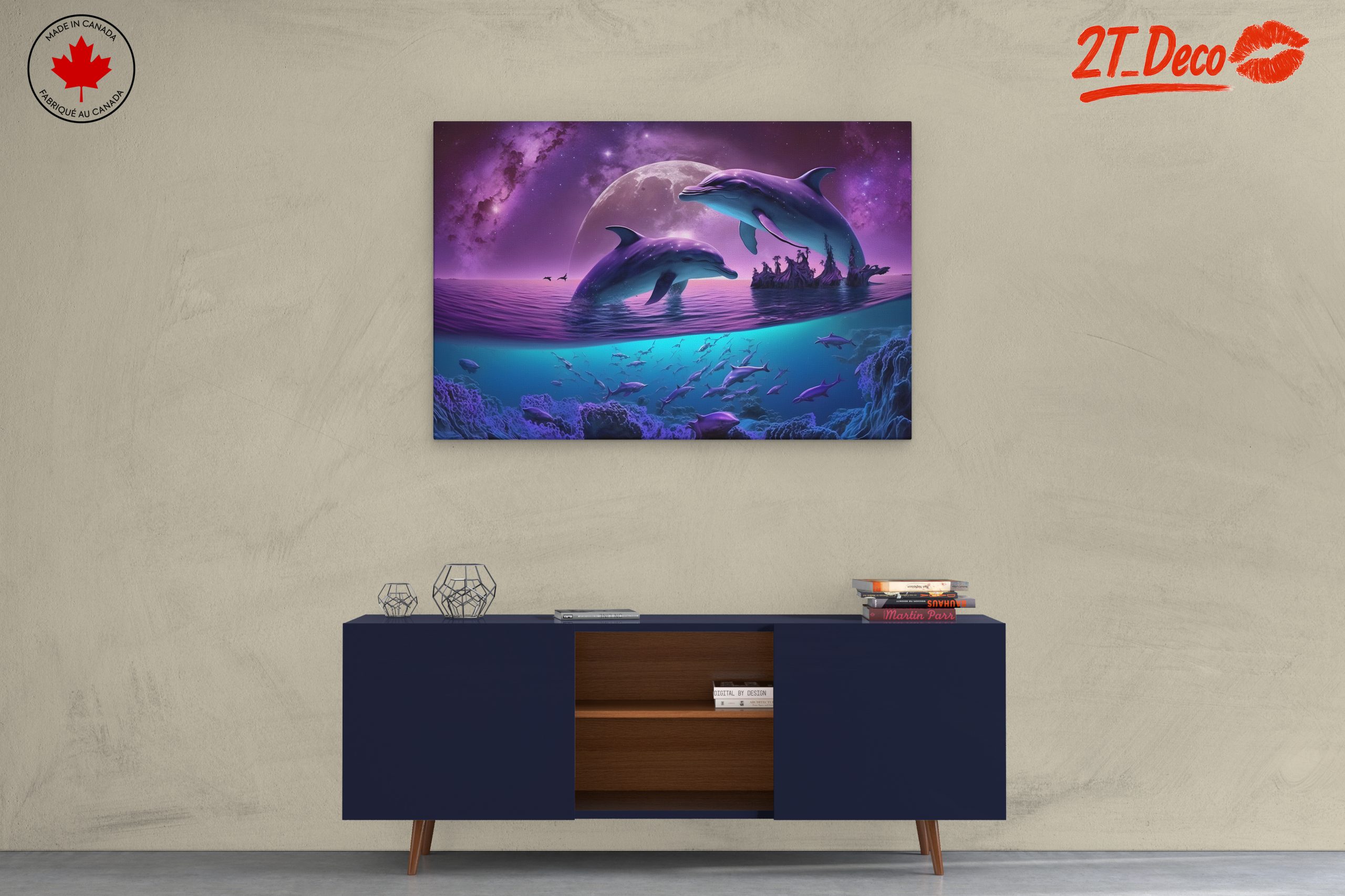 Vibrant Abstract Marine Dolphins in Cosmic Scene - Image 3