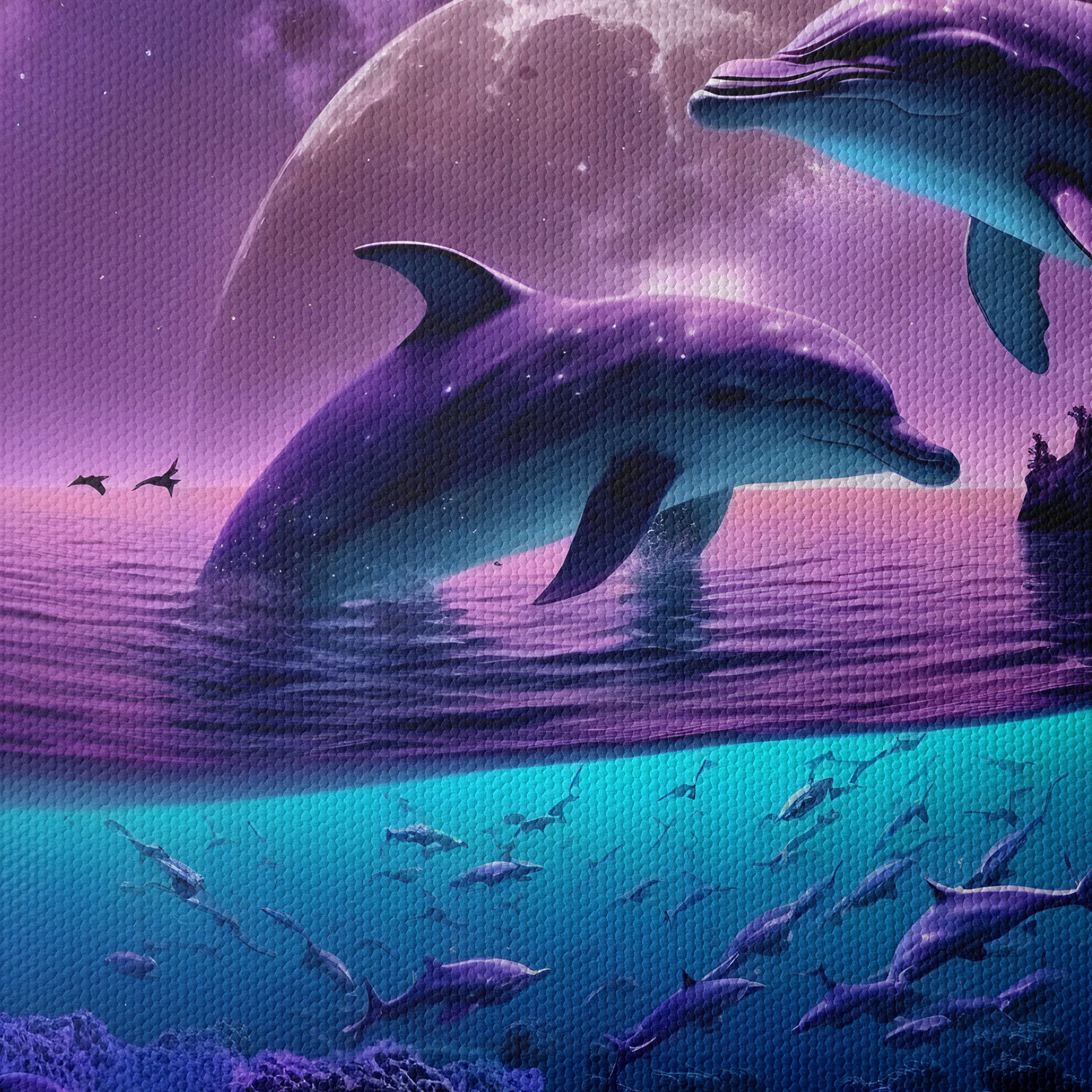 Vibrant Abstract Marine Dolphins in Cosmic Scene - Image 4