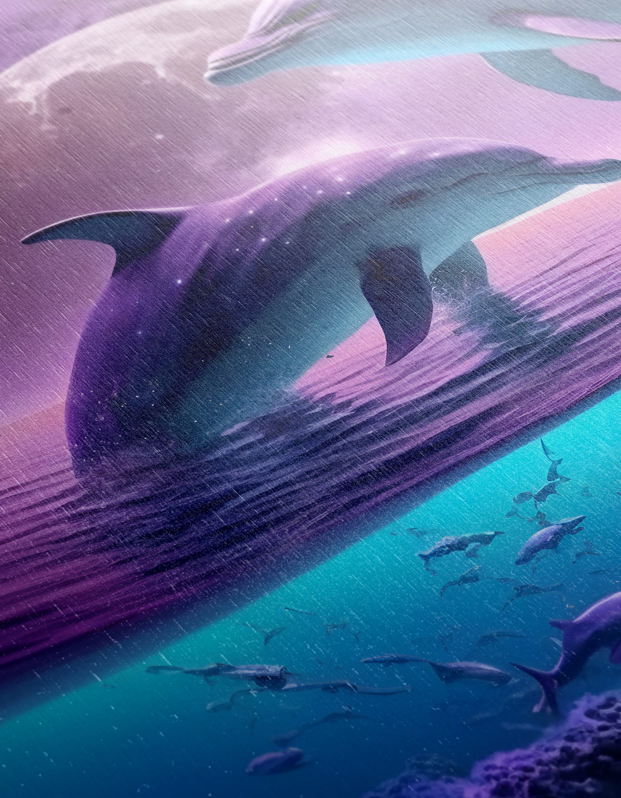 Vibrant Abstract Marine Dolphins in Cosmic Scene - Image 12