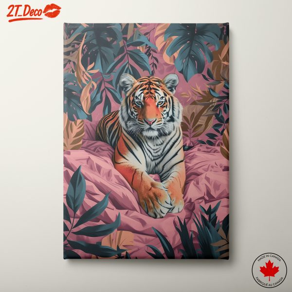 Stylized Tiger in Tropical Leaves