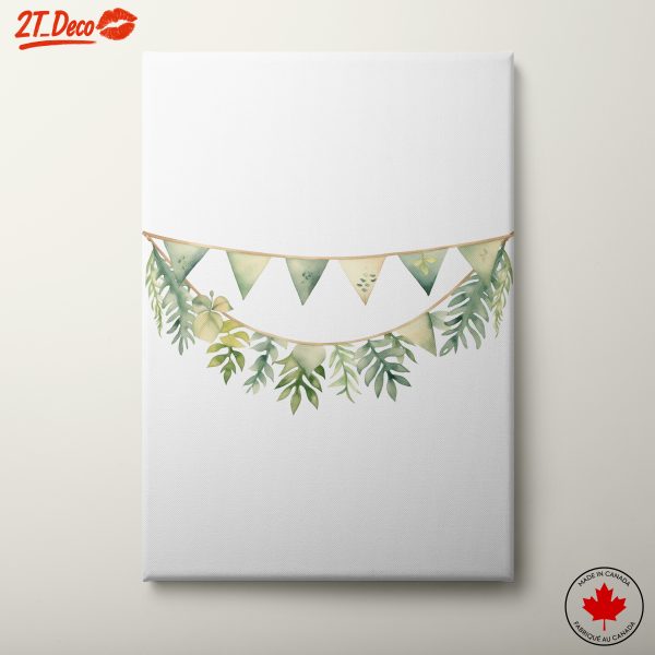 Watercolor Botanical Leaves and Bunting Art