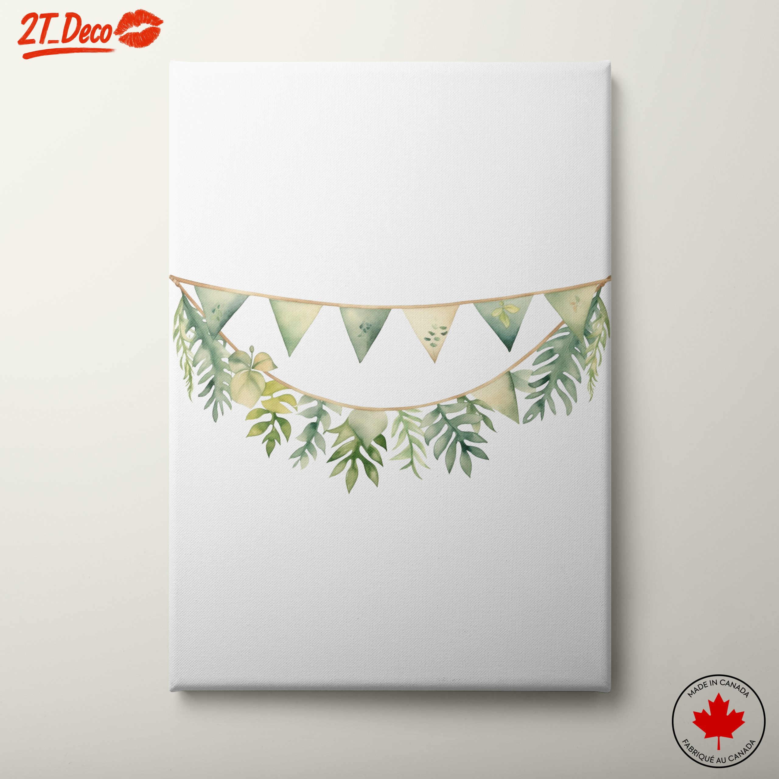 Watercolor Botanical Leaves and Bunting Art