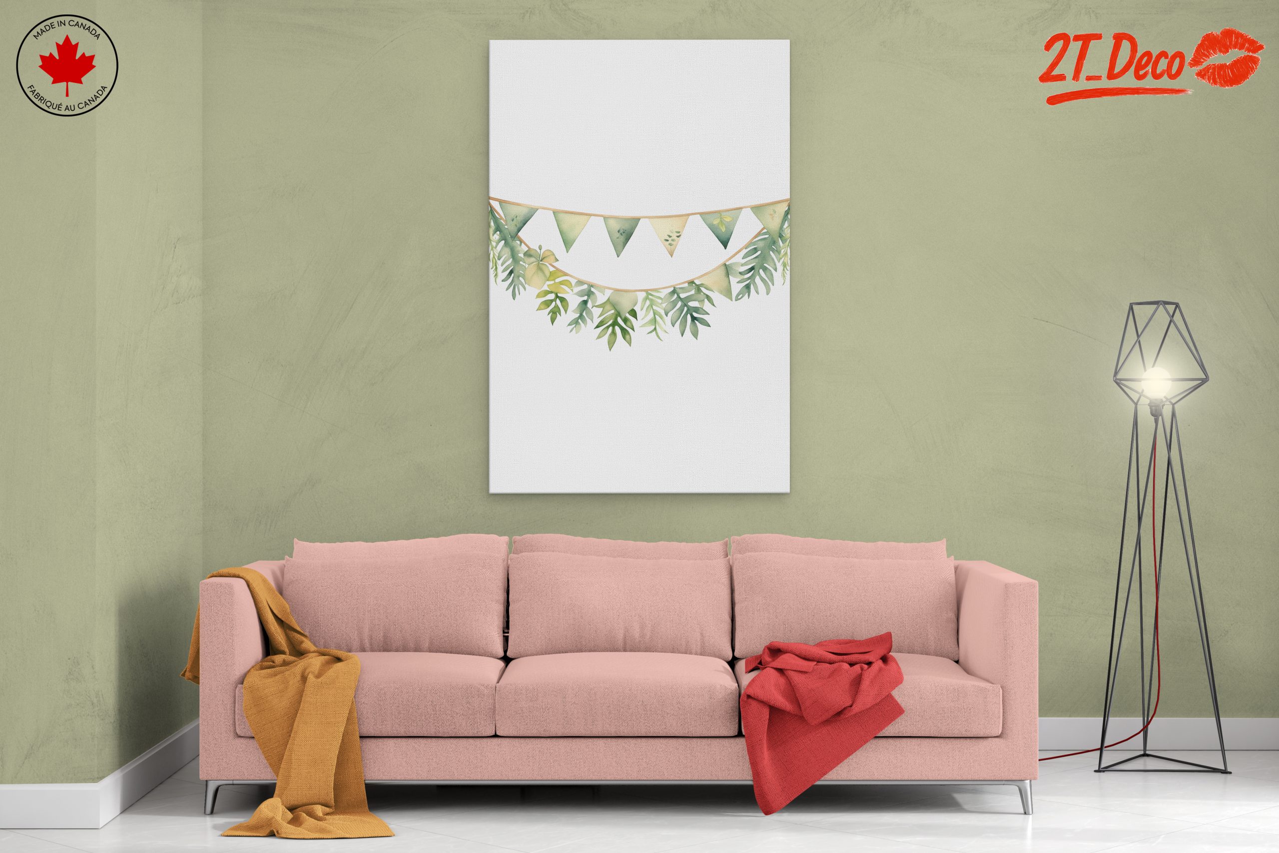 Watercolor Botanical Leaves and Bunting Art - Image 2