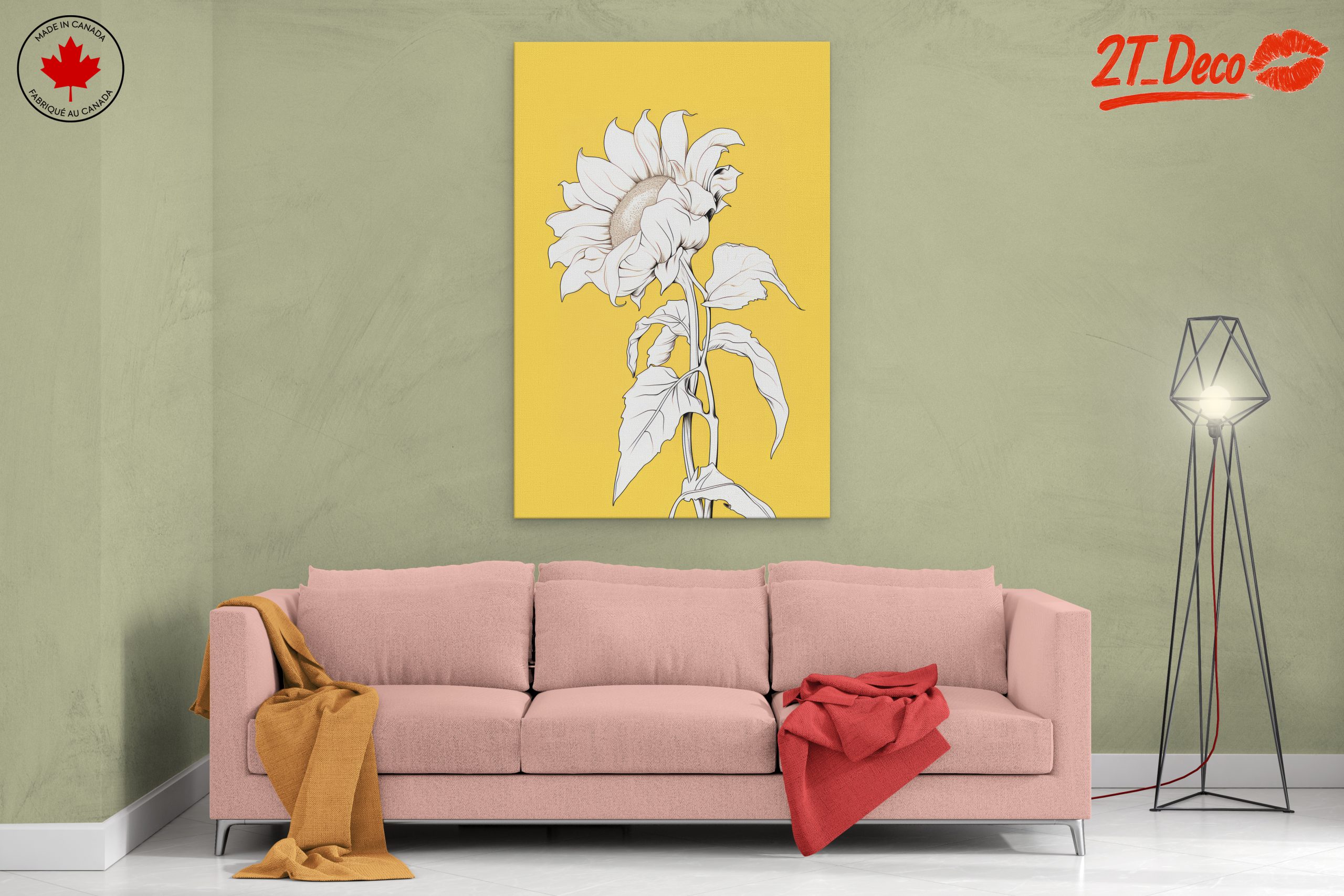 Stylized Sunflower Artwork on Yellow Background - Image 2
