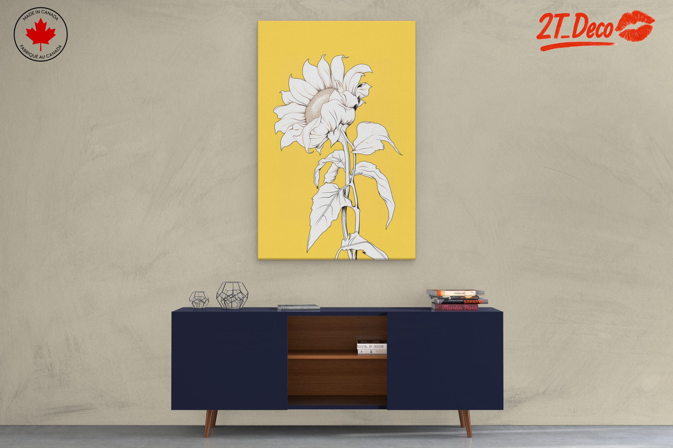 Stylized Sunflower Artwork on Yellow Background - Image 3
