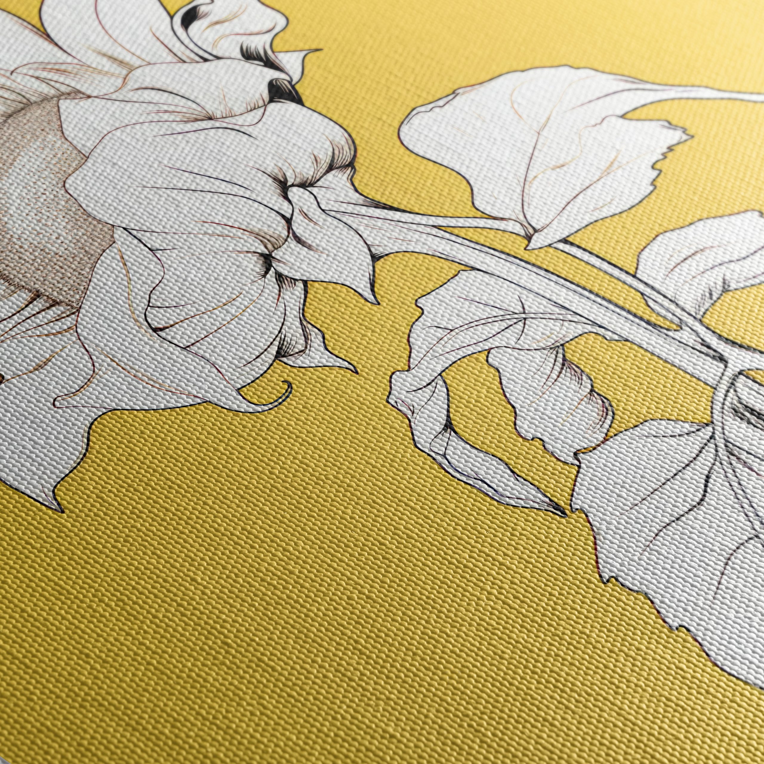 Stylized Sunflower Artwork on Yellow Background - Image 5