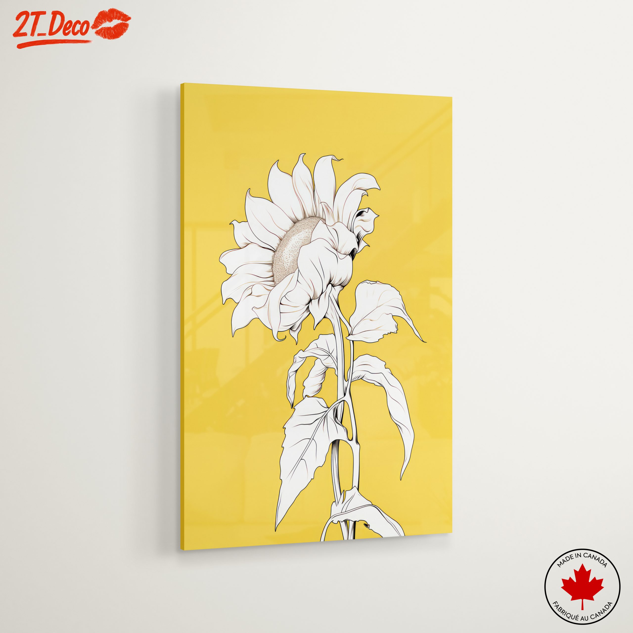 Stylized Sunflower Artwork on Yellow Background - Image 6