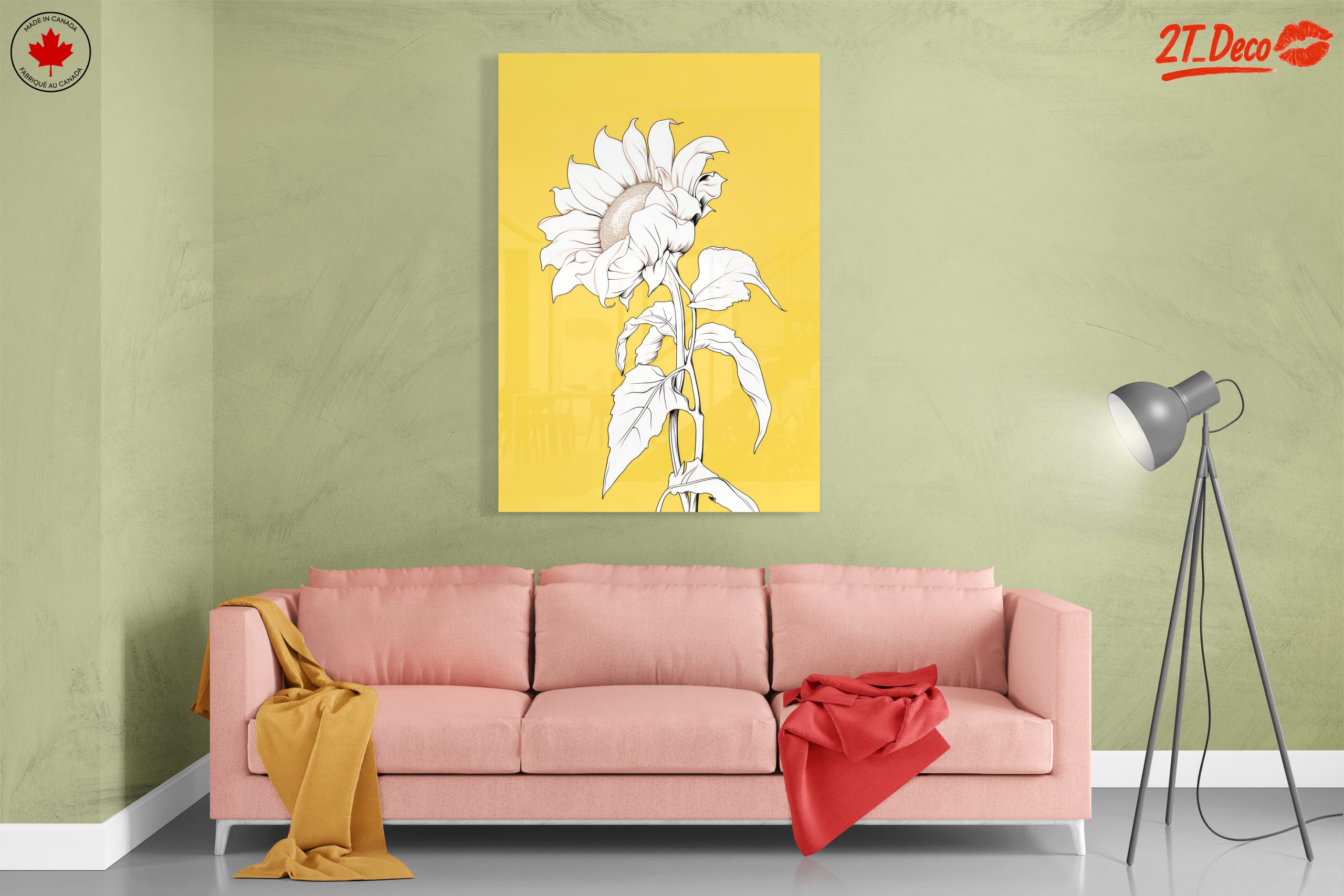 Stylized Sunflower Artwork on Yellow Background - Image 7