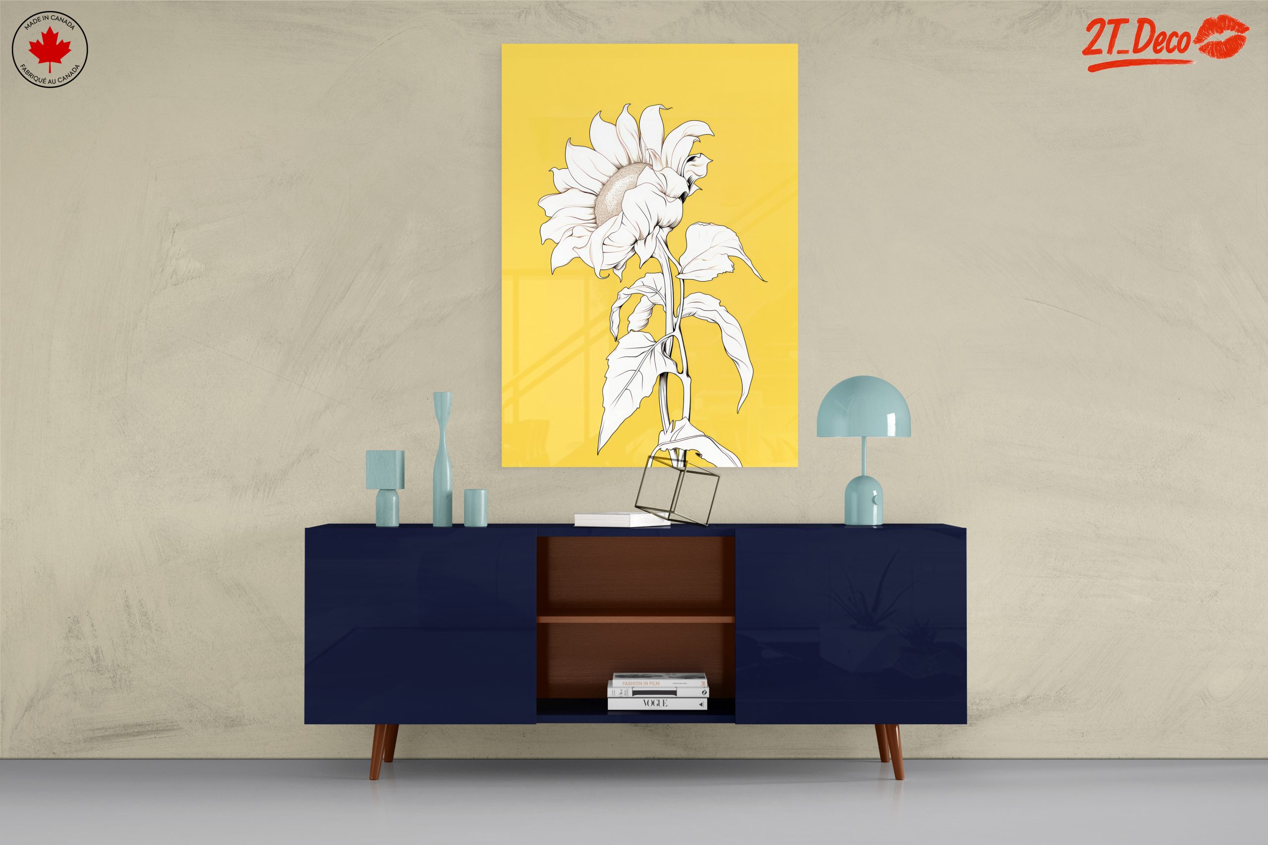 Stylized Sunflower Artwork on Yellow Background - Image 8