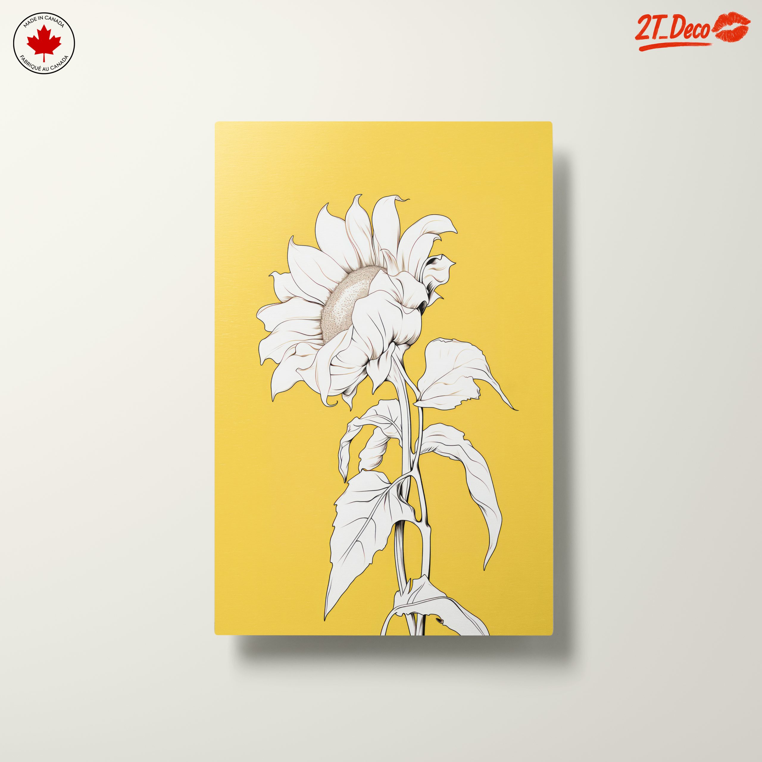 Stylized Sunflower Artwork on Yellow Background - Image 10