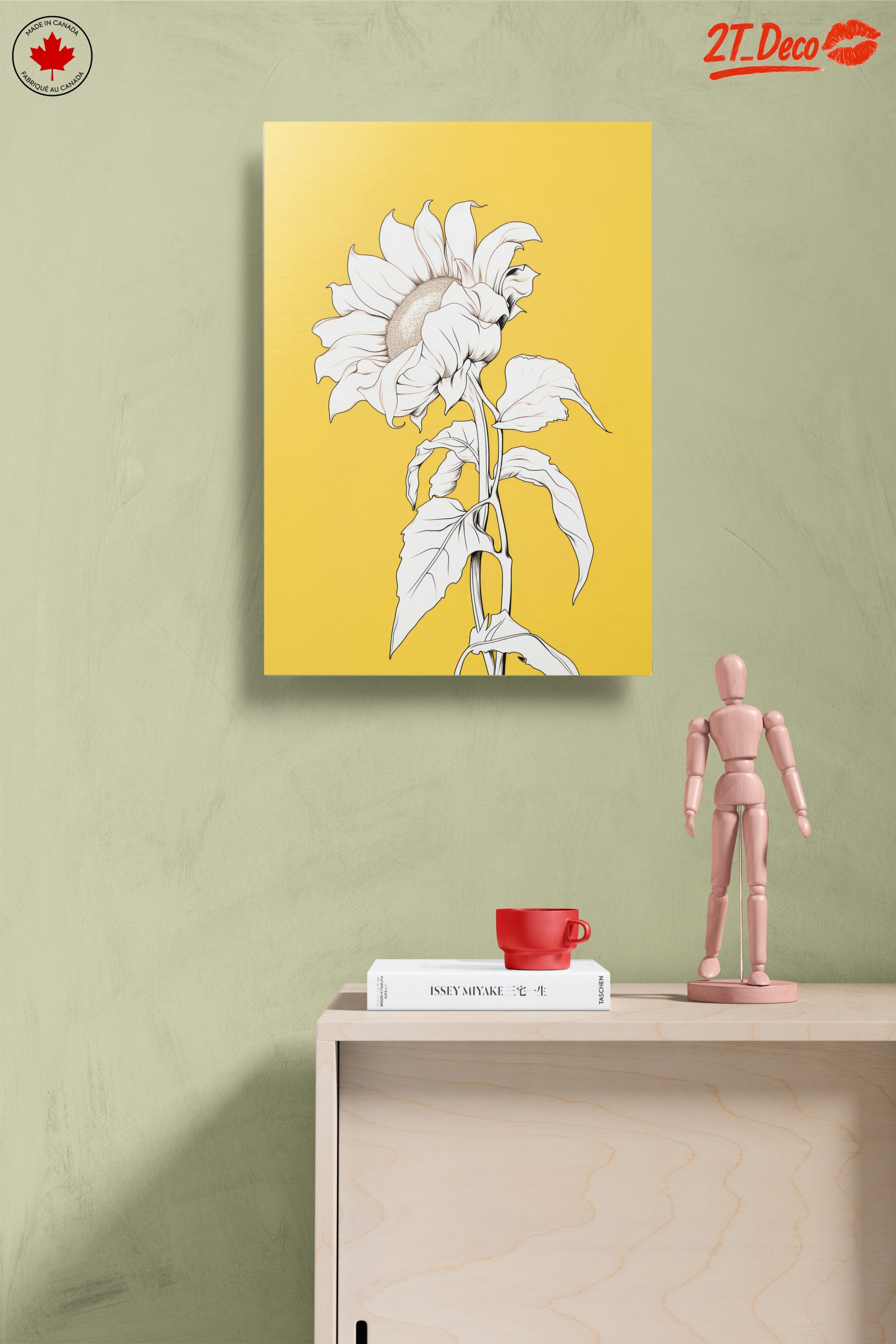 Stylized Sunflower Artwork on Yellow Background - Image 14