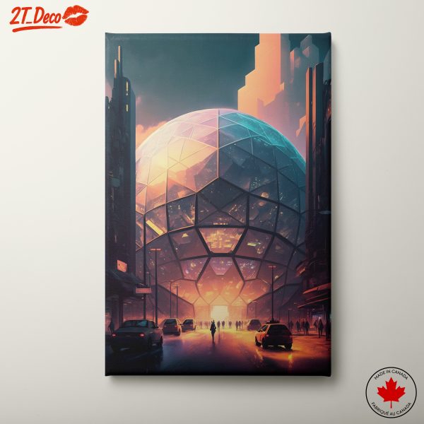 Futuristic Cityscape with Geometric Dome