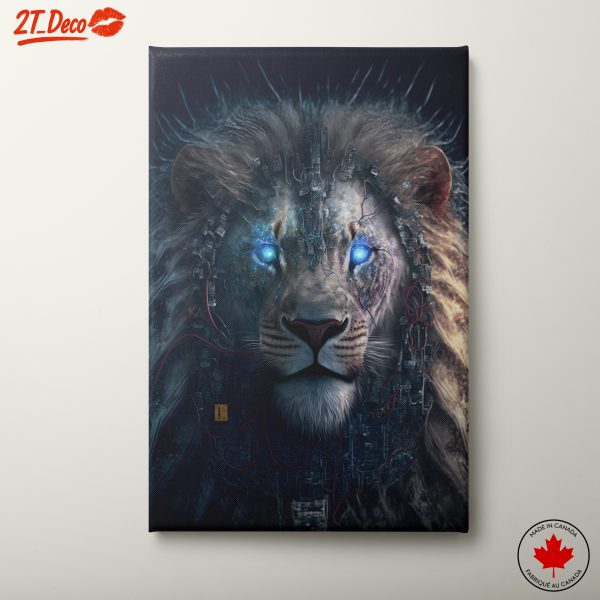 Cybernetic Lion Artwork with Futuristic Elements