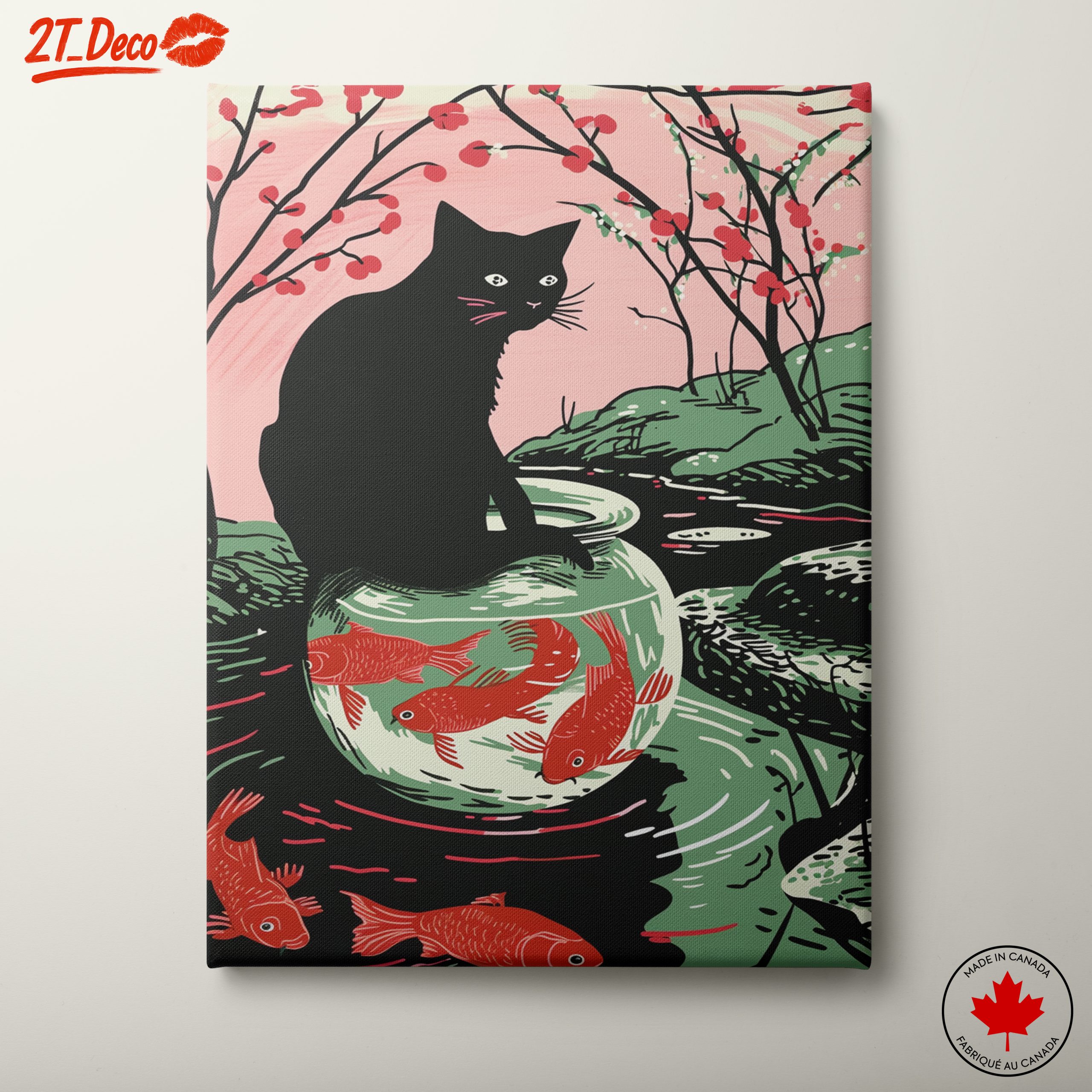 Playful Black Cat and Goldfish Art