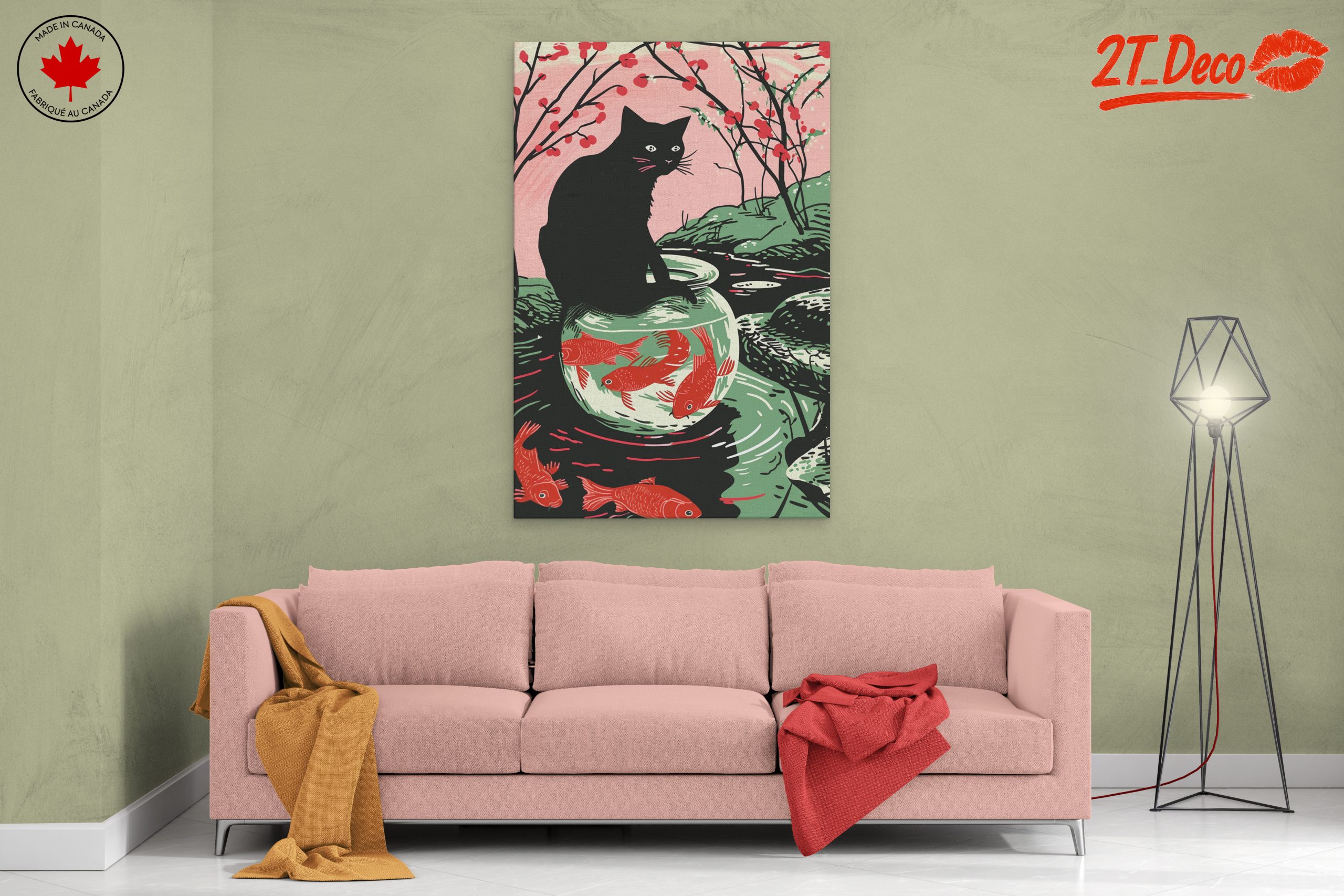 Playful Black Cat and Goldfish Art - Image 2