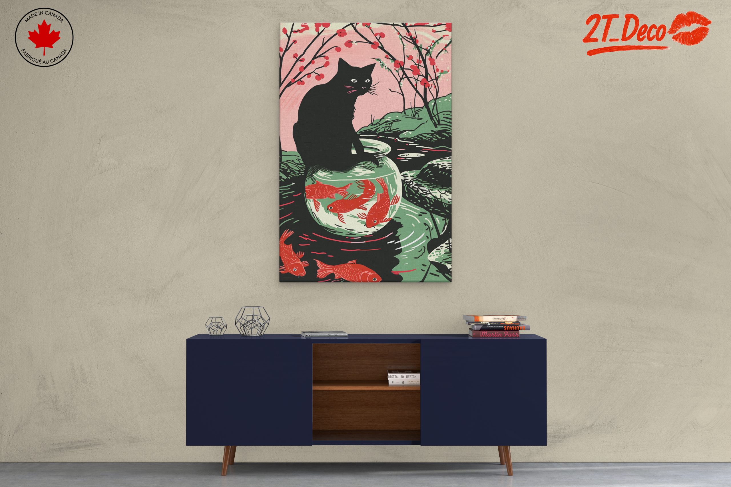Playful Black Cat and Goldfish Art - Image 3