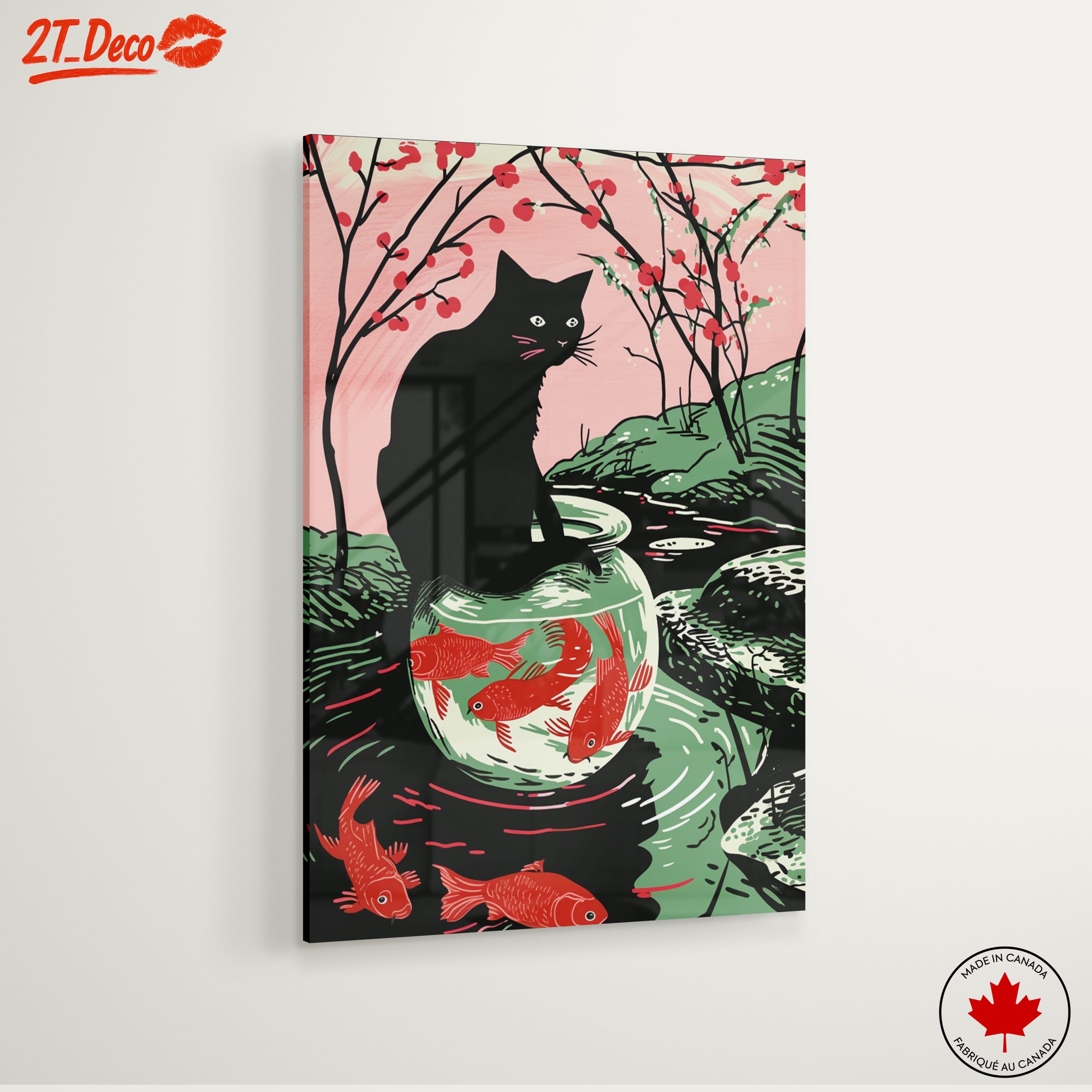 Playful Black Cat and Goldfish Art - Image 6