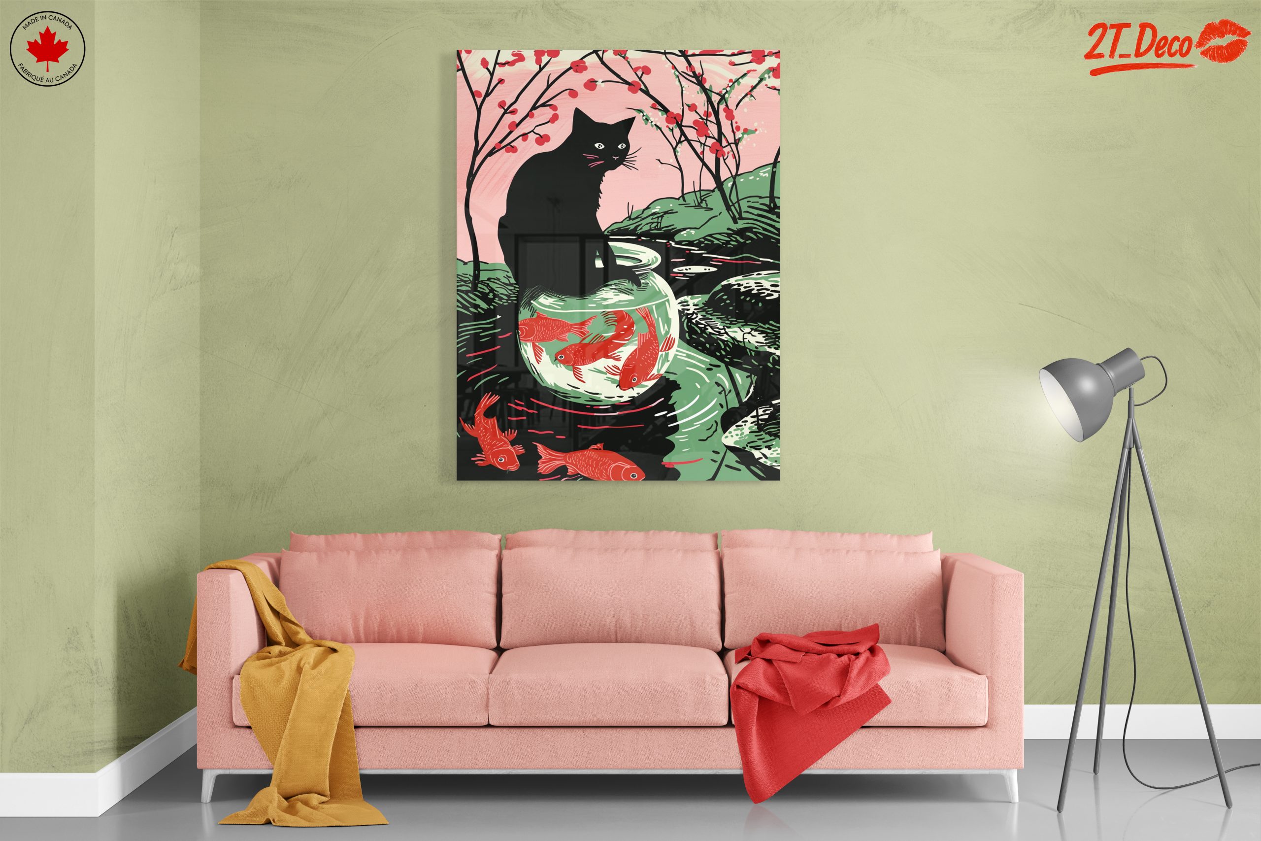 Playful Black Cat and Goldfish Art - Image 7