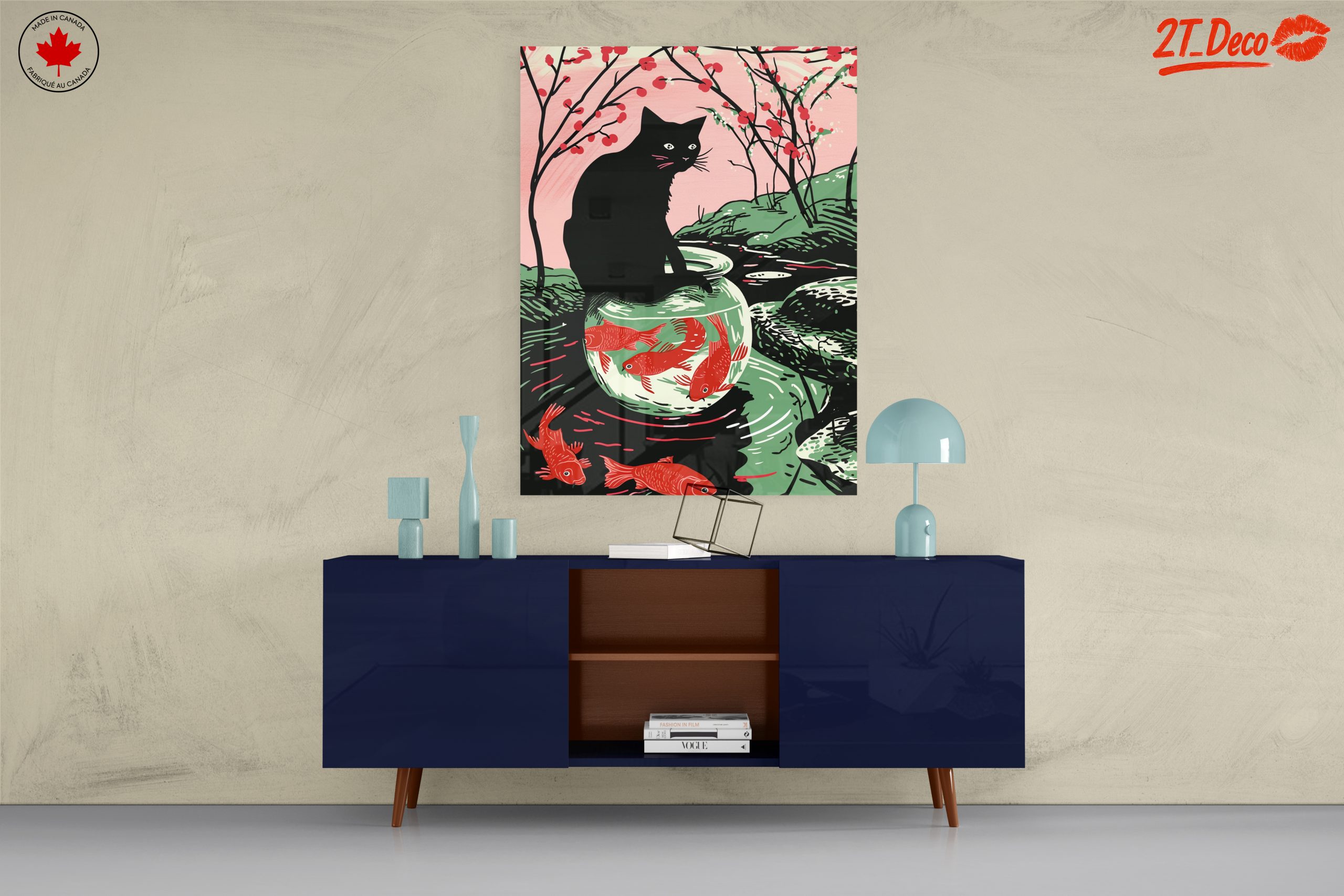 Playful Black Cat and Goldfish Art - Image 8