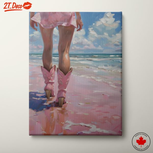 Modern Beach Scene Woman in Pink