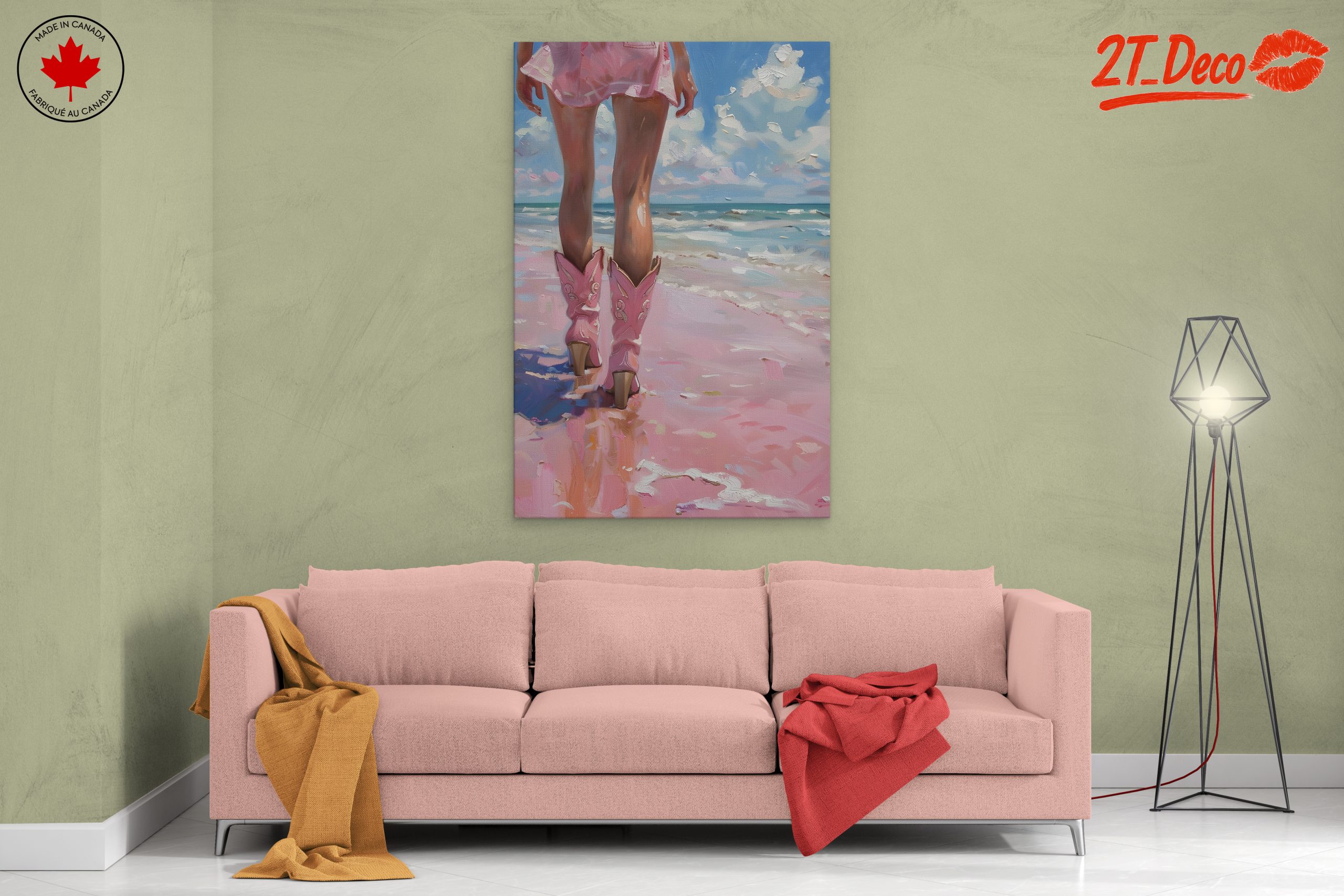 Modern Beach Scene Woman in Pink - Image 2