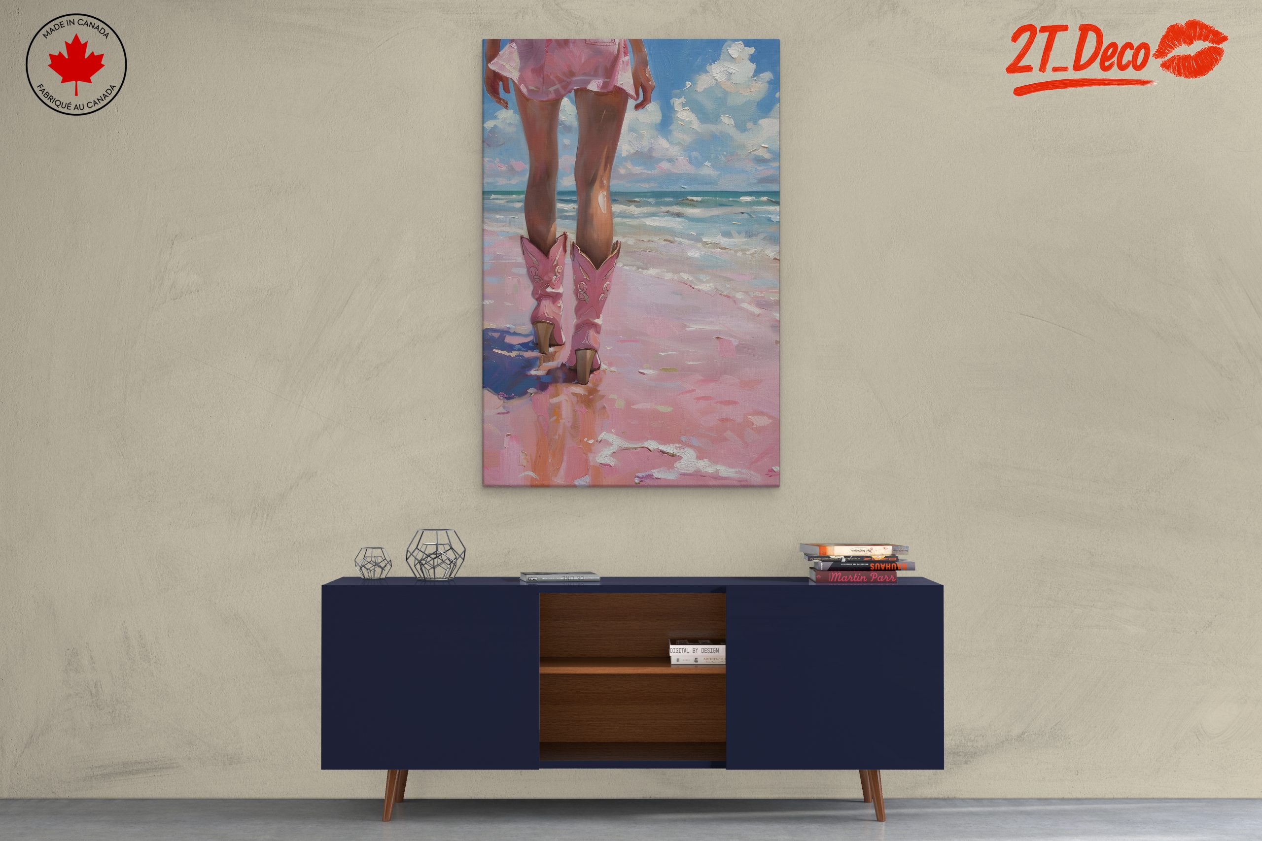 Modern Beach Scene Woman in Pink - Image 3