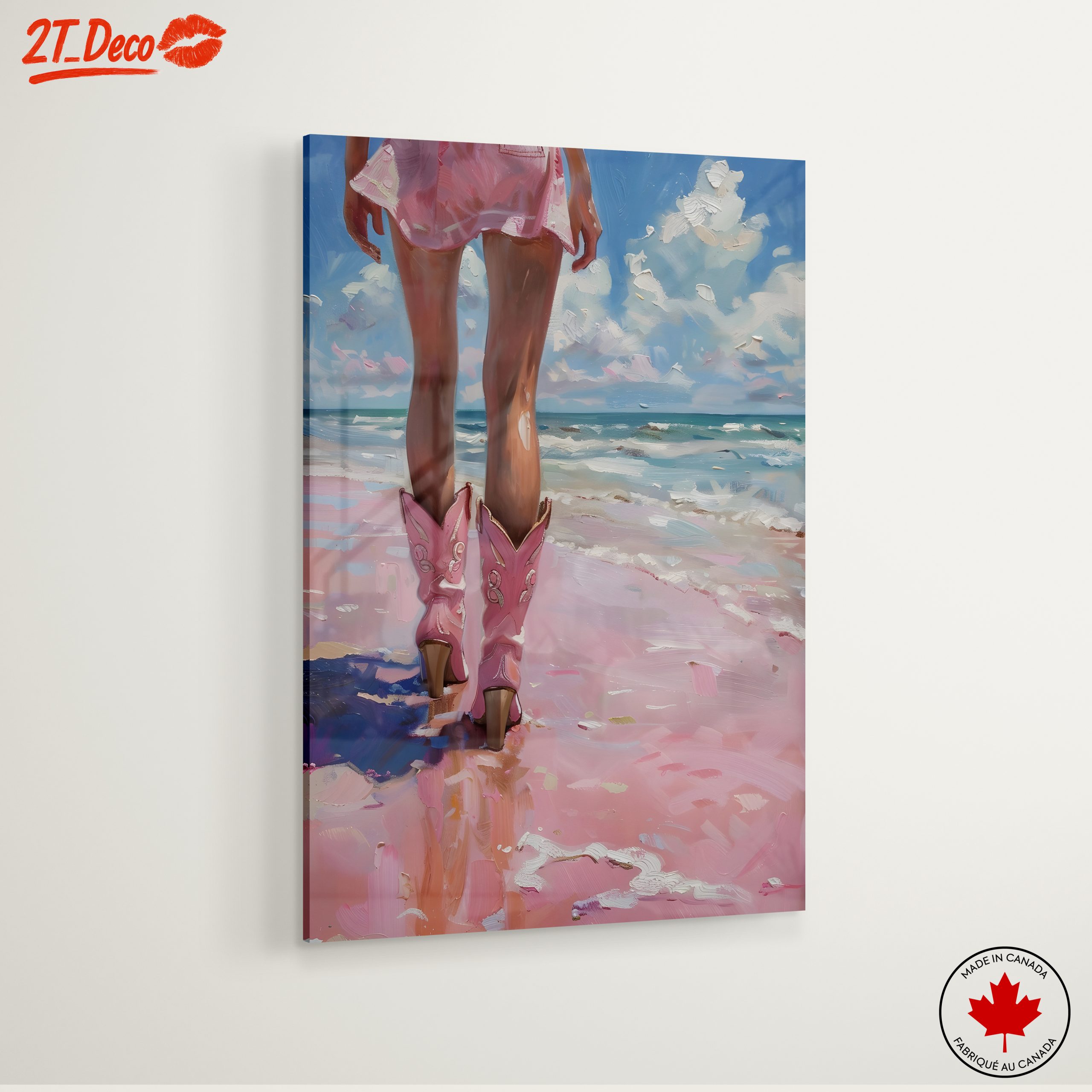 Modern Beach Scene Woman in Pink - Image 6
