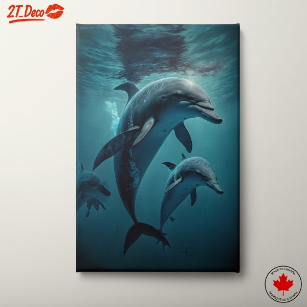 Dolphin Family in Abstract Ocean Scene