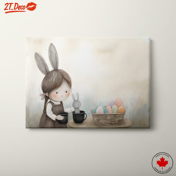 Whimsical Bunny Girl with Colorful Eggs