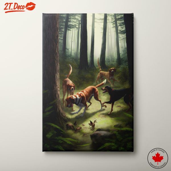 Playful Dogs in a Forest Setting