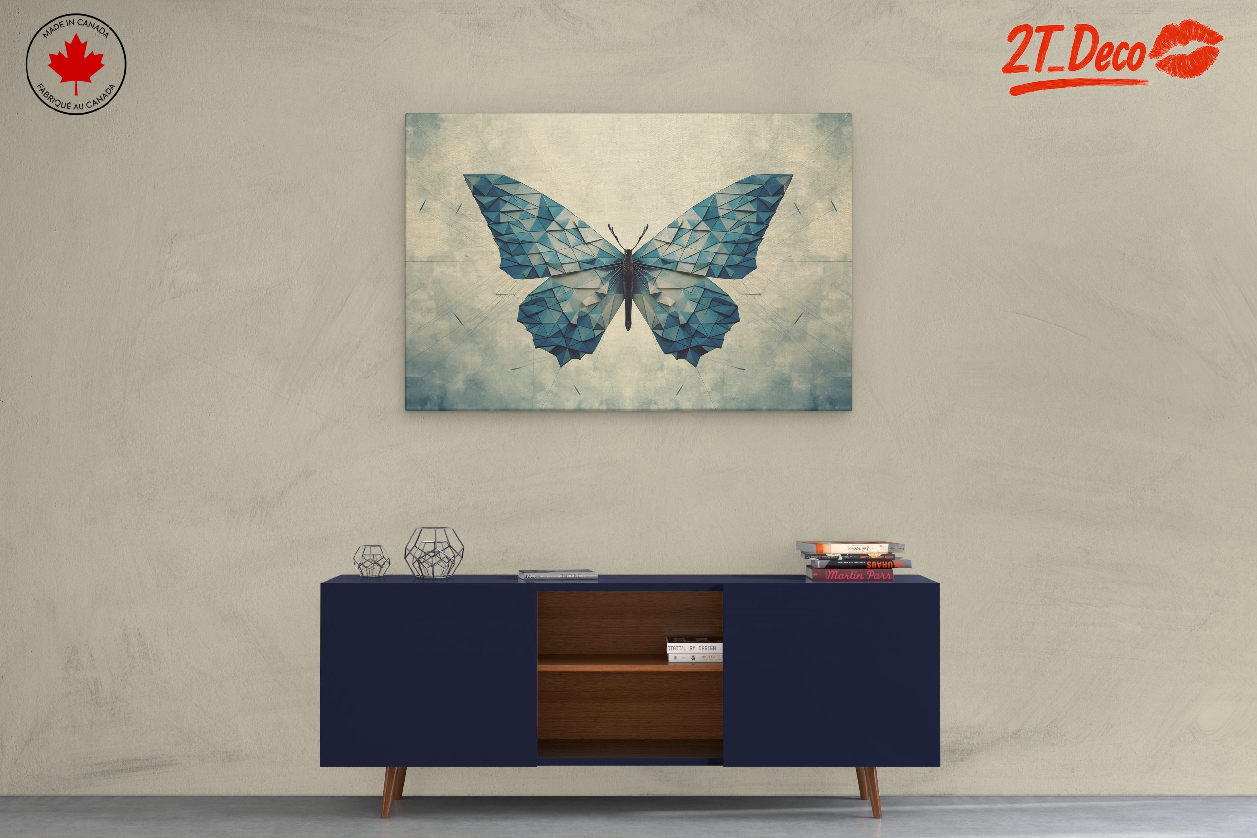 Geometric Blue Butterfly Wall Art - Image 3