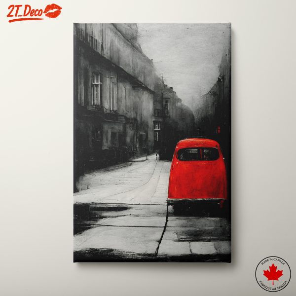 Red Car in Urban Landscape Art