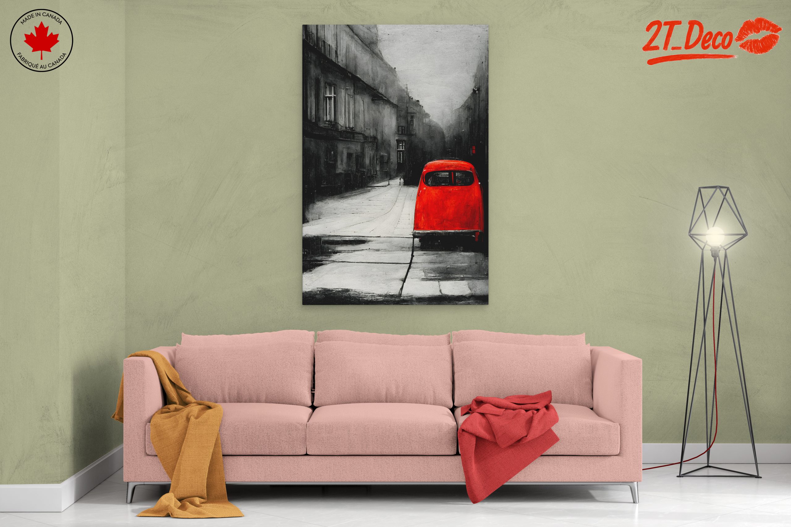 Red Car in Urban Landscape Art - Image 2