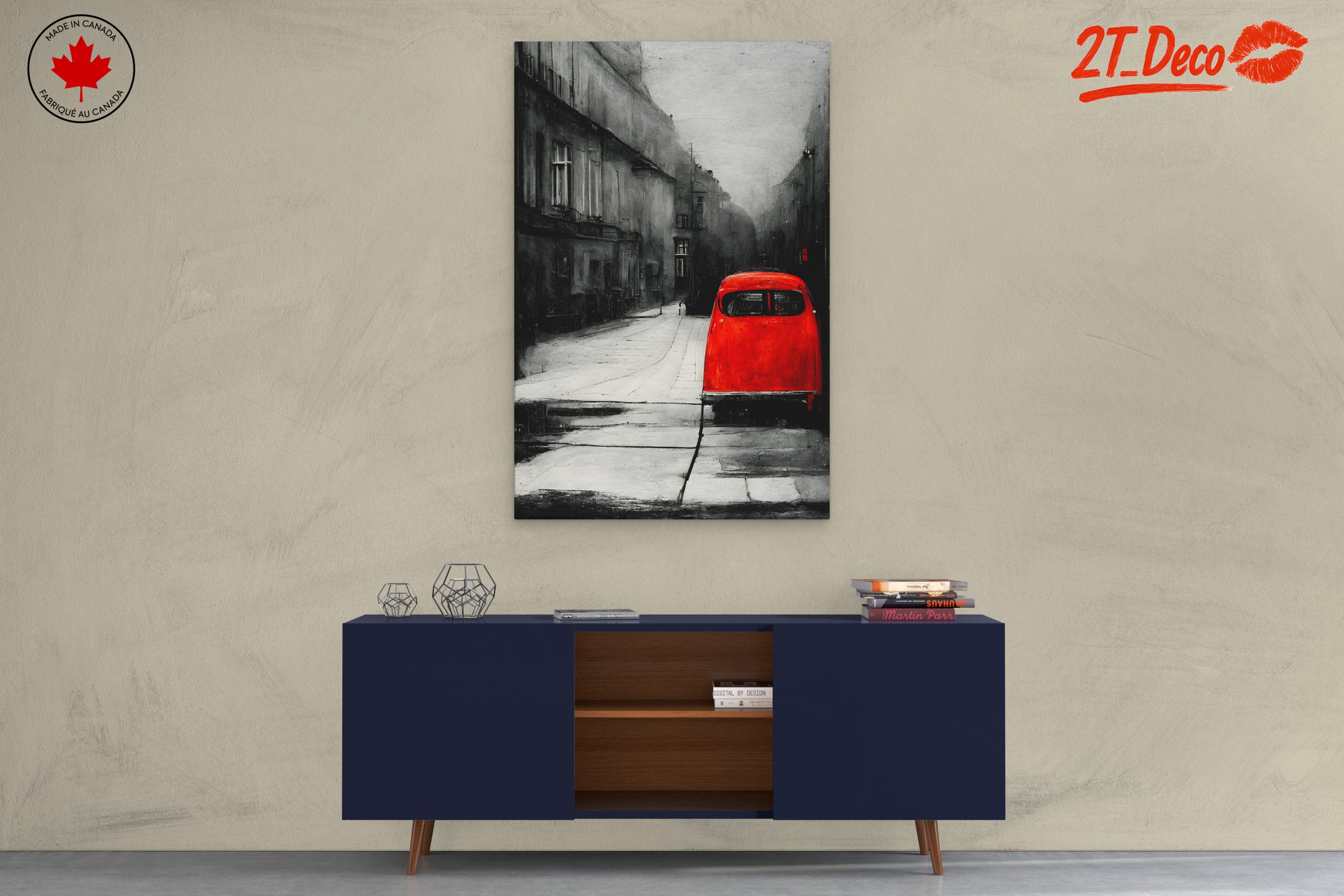 Red Car in Urban Landscape Art - Image 3