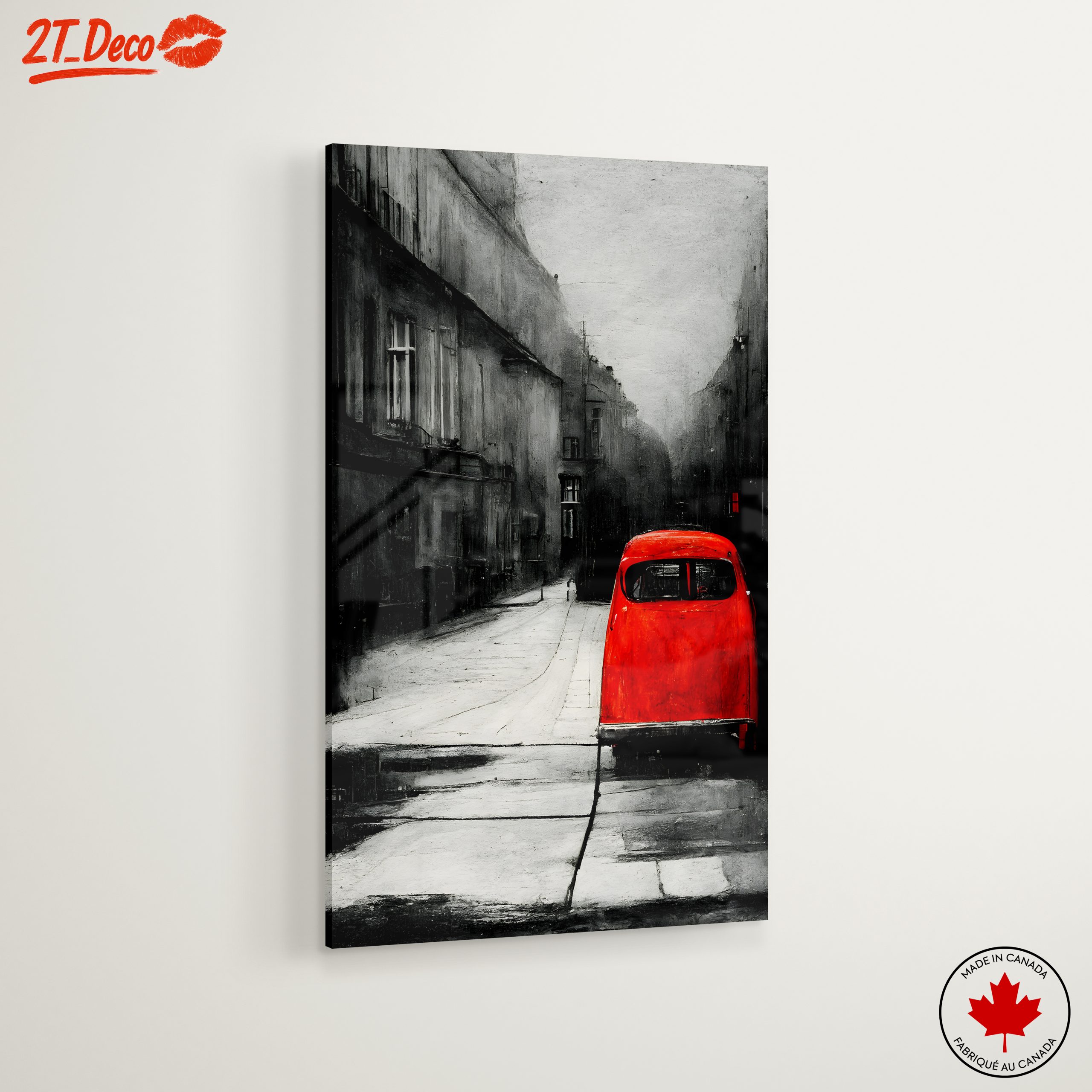 Red Car in Urban Landscape Art - Image 6