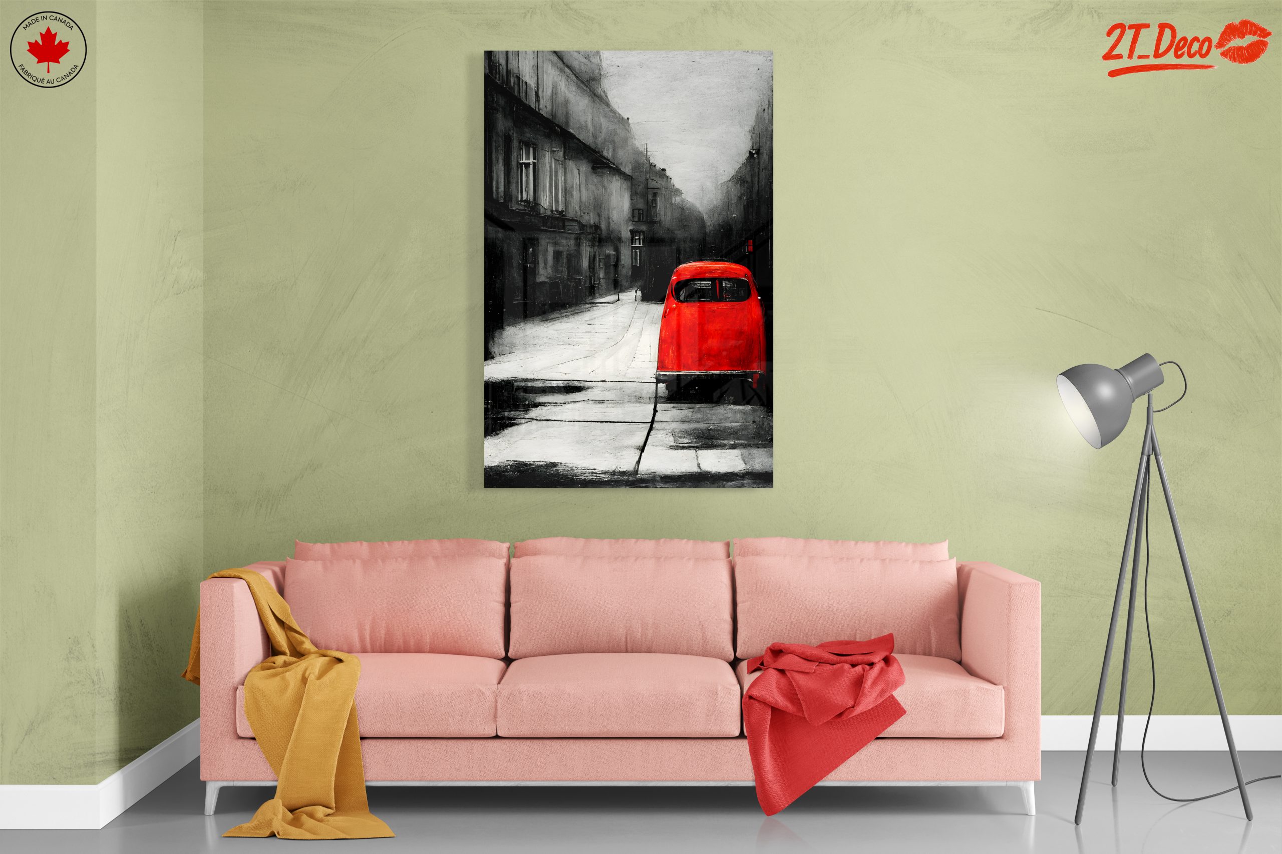 Red Car in Urban Landscape Art - Image 7