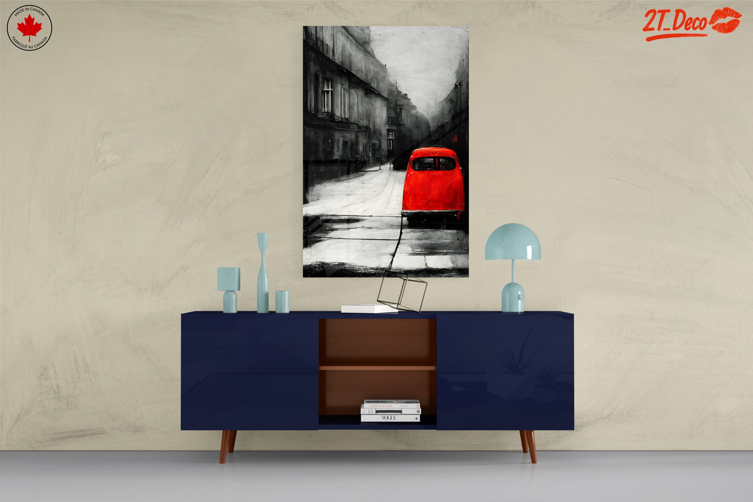 Red Car in Urban Landscape Art - Image 8