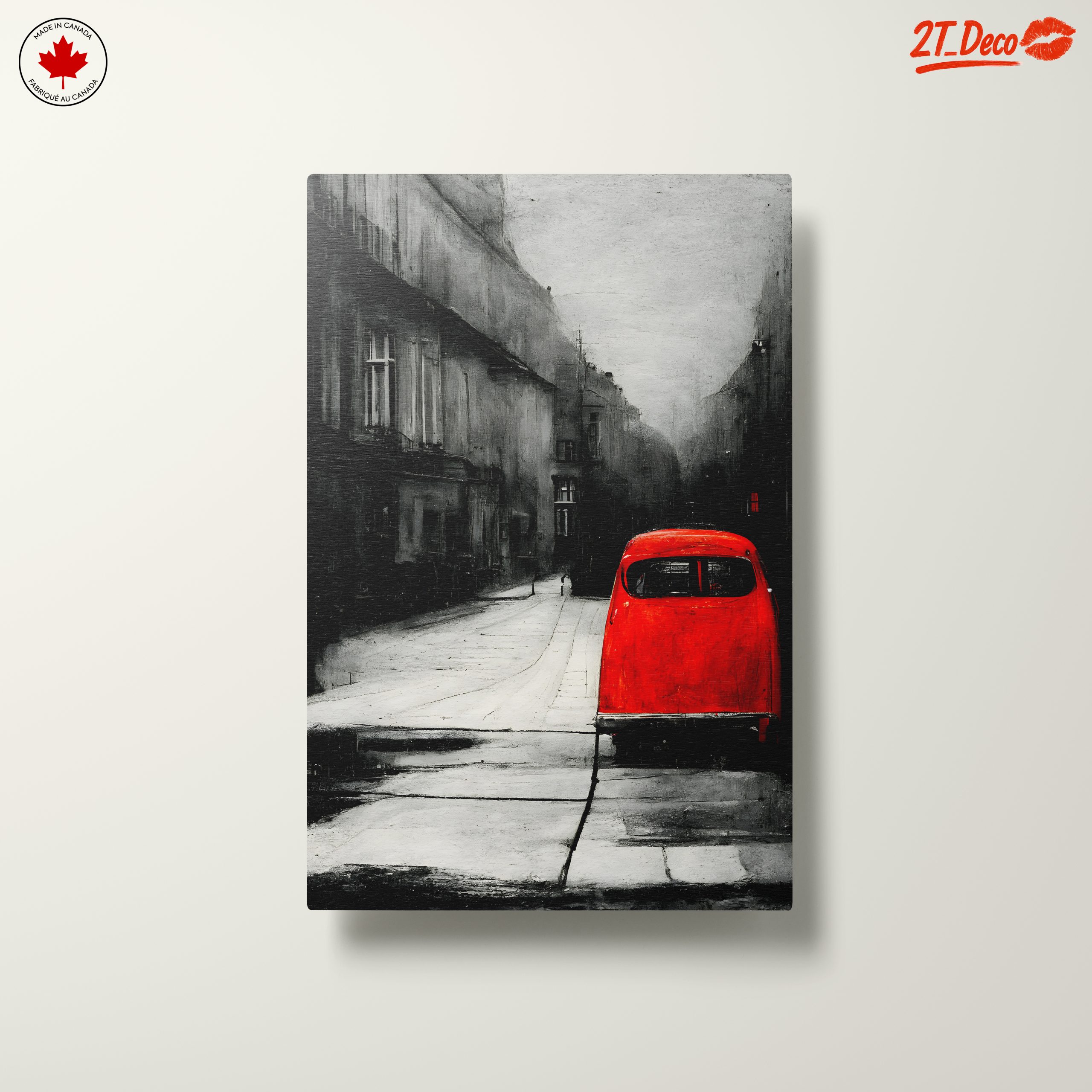 Red Car in Urban Landscape Art - Image 10